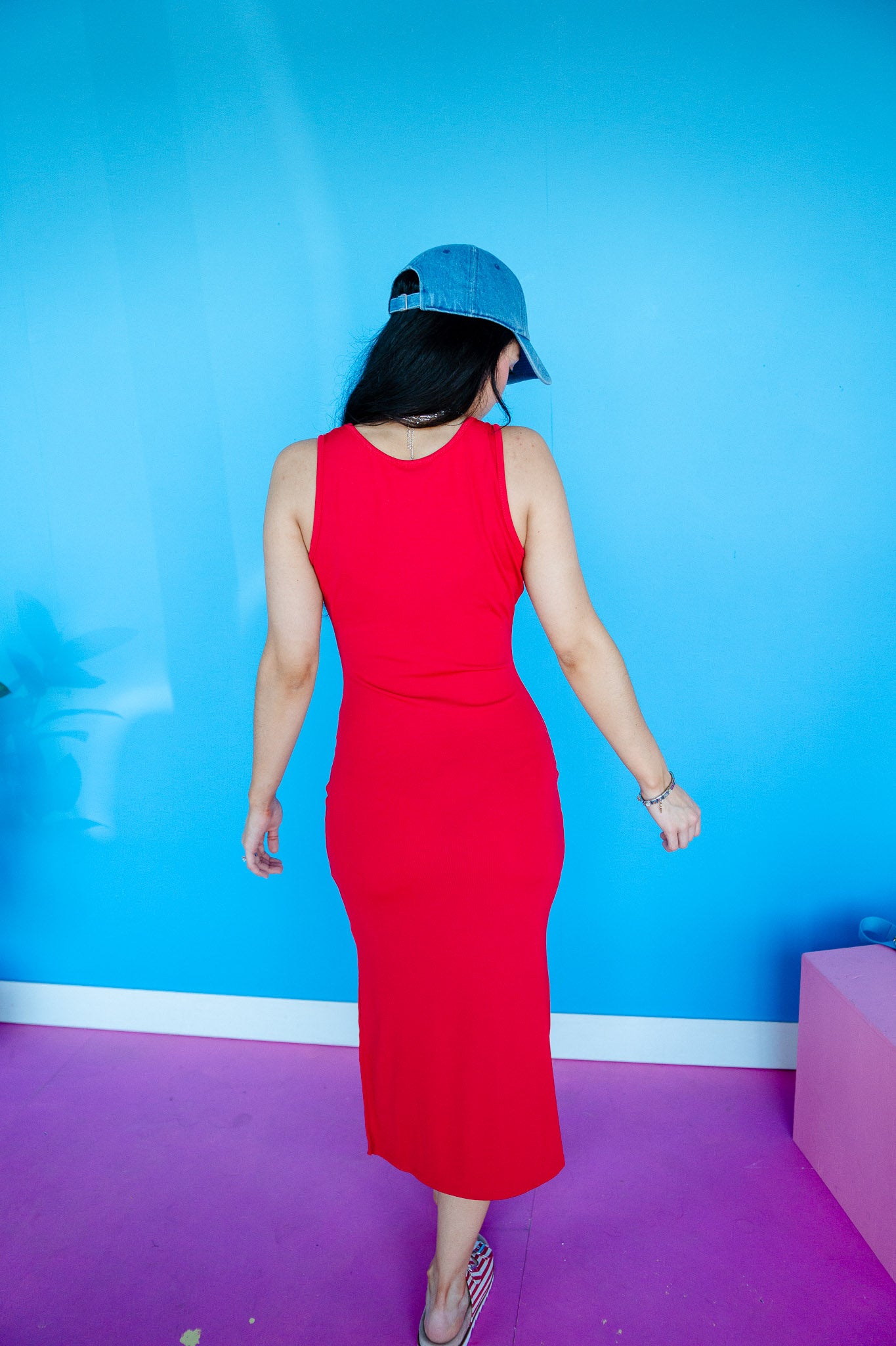 Charmaine Tank Midi Dress - Cool Red