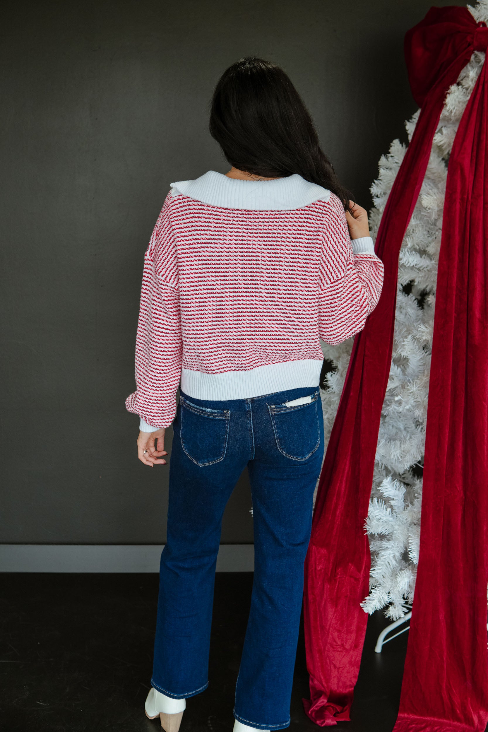 Vixen Striped Quarter Zip - Cool White + True Red
