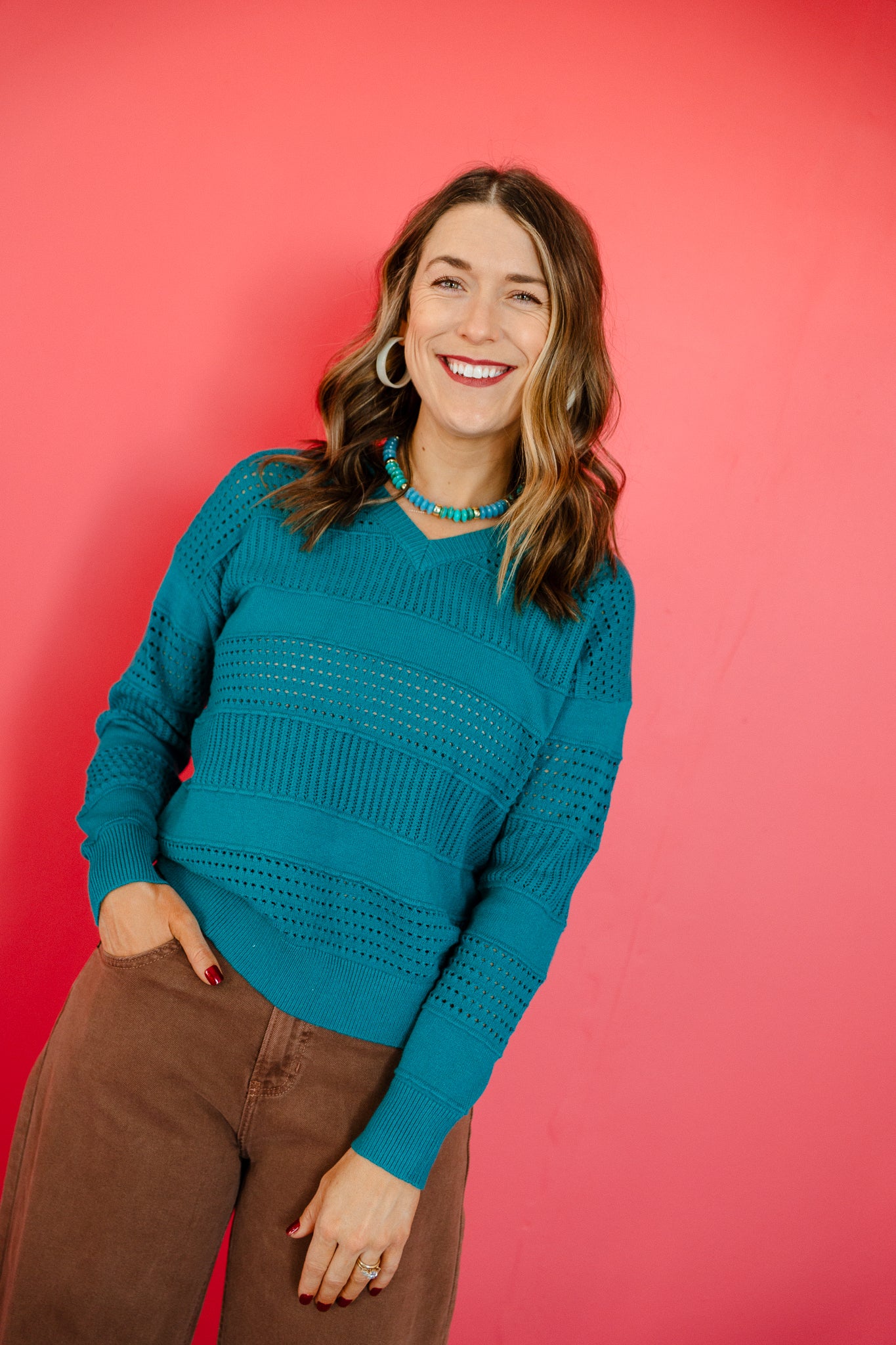 Alani Pointelle Sweater - Kingfisher