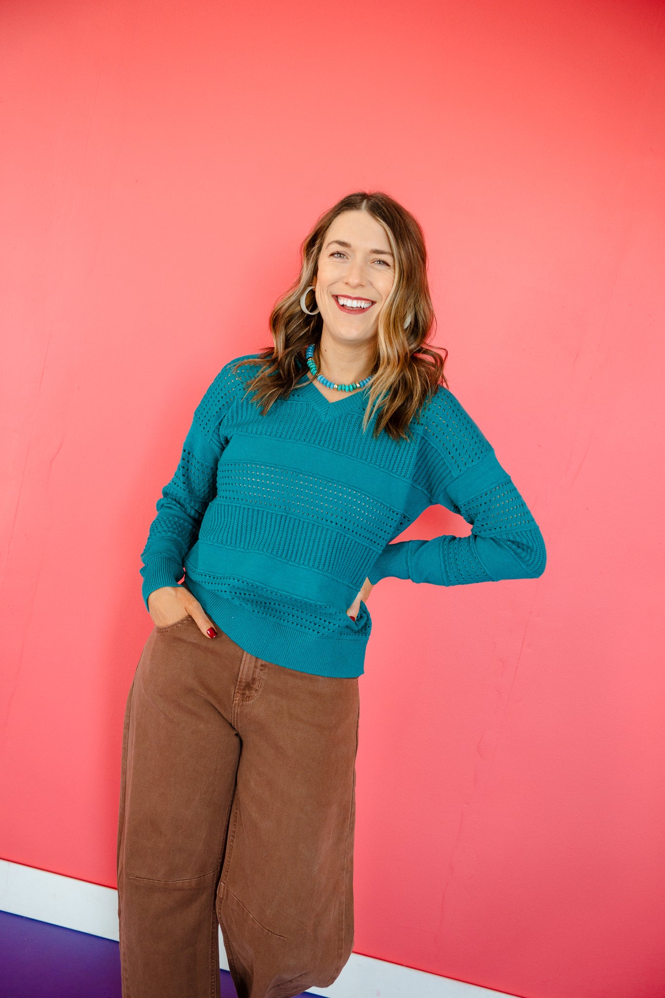 Alani Pointelle Sweater - Kingfisher