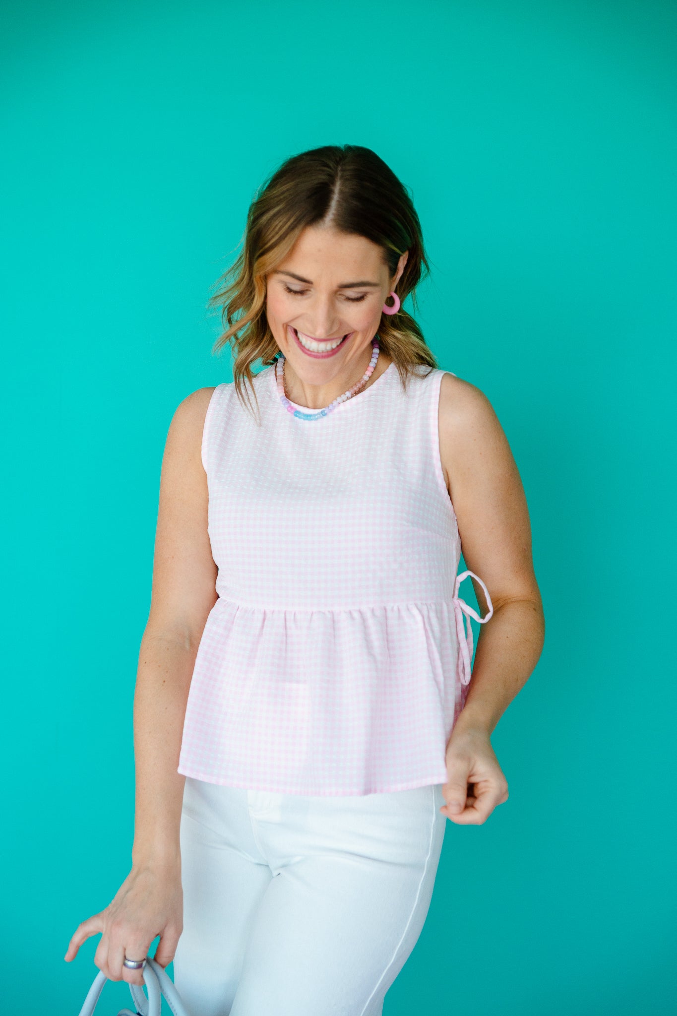 Taylor Gingham Top - Cool Light Pink