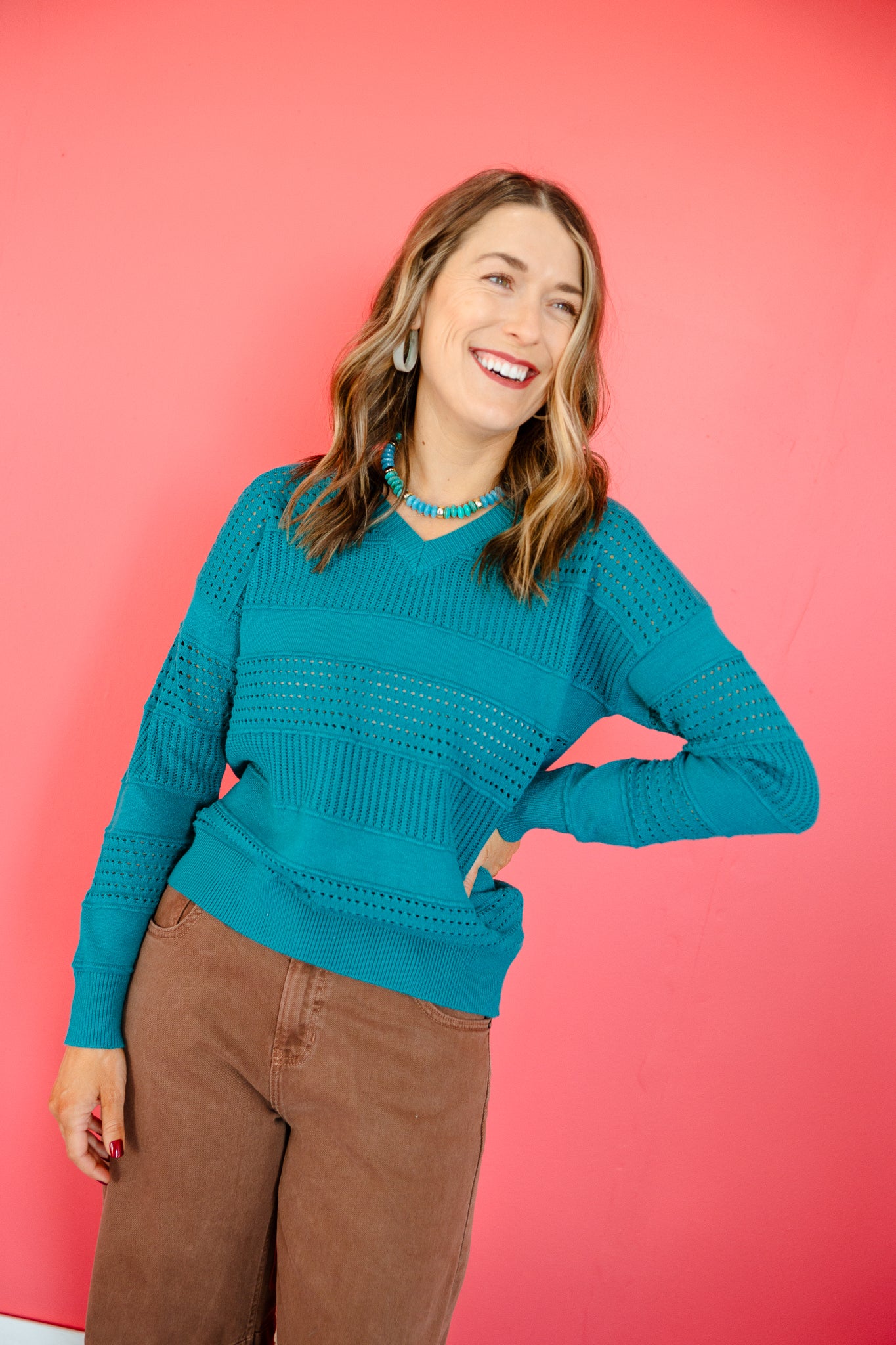 Alani Pointelle Sweater - Kingfisher