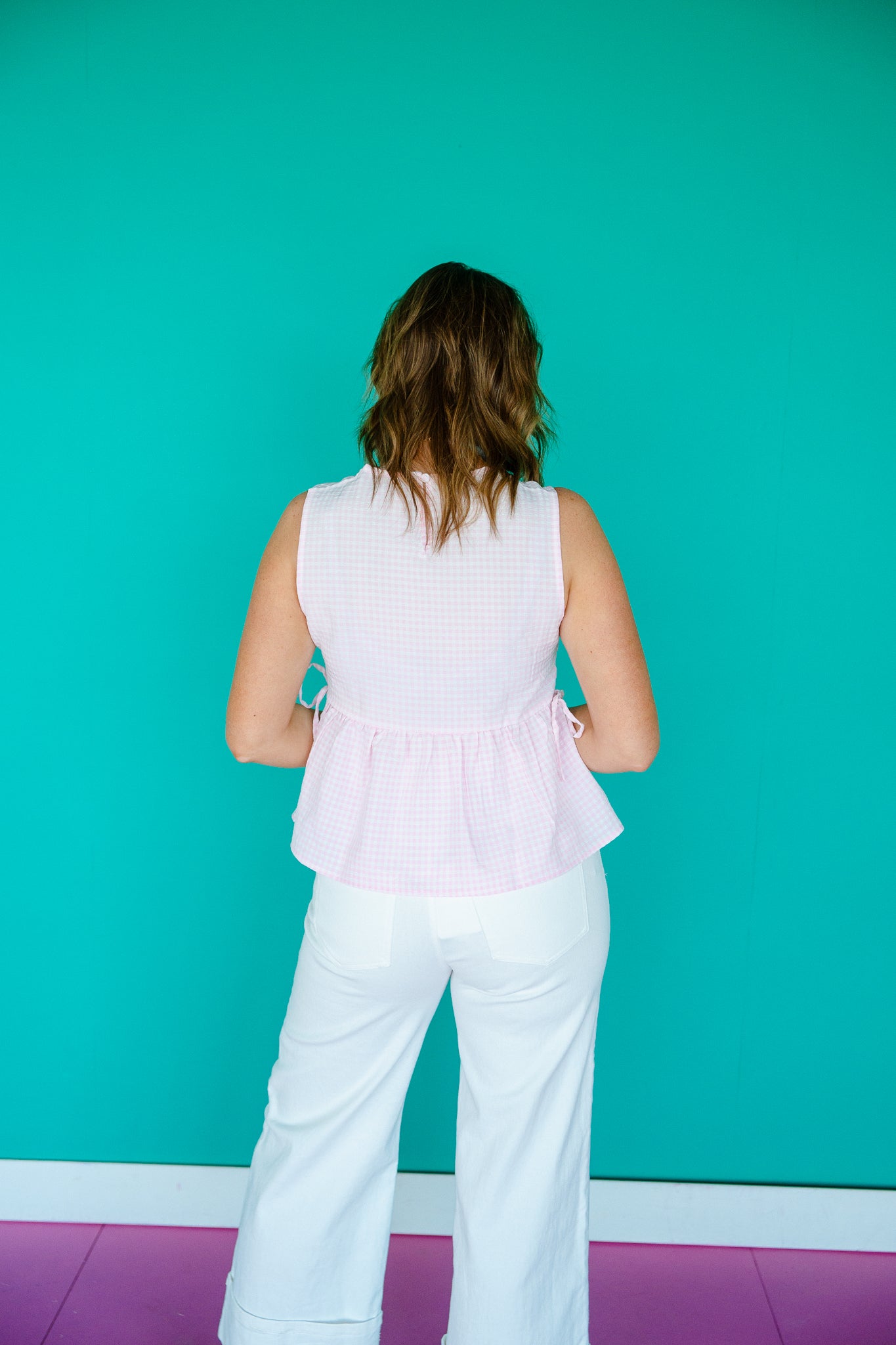 Taylor Gingham Top - Cool Light Pink