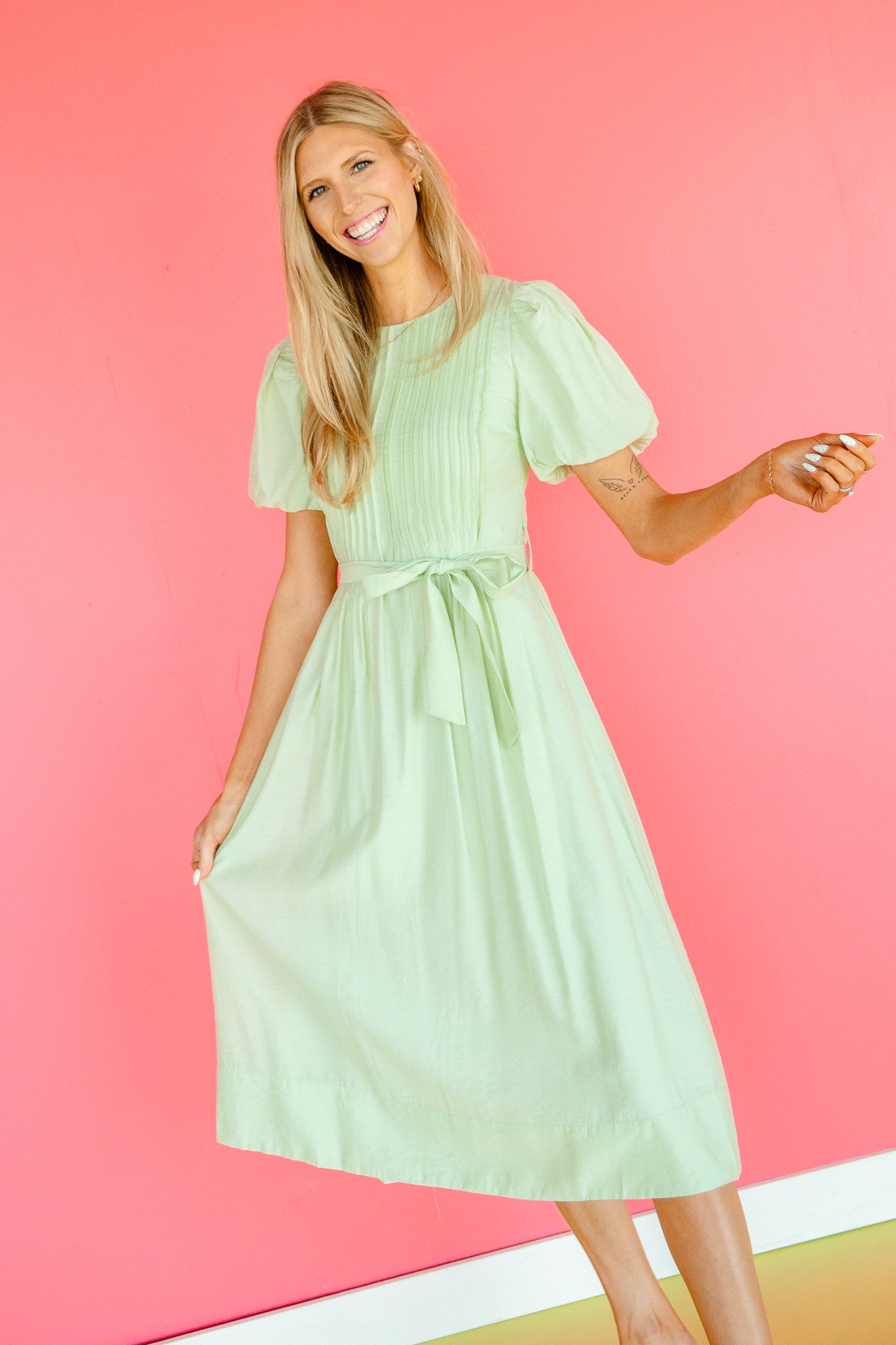 Lana Pintuck Puff Sleeve Dress