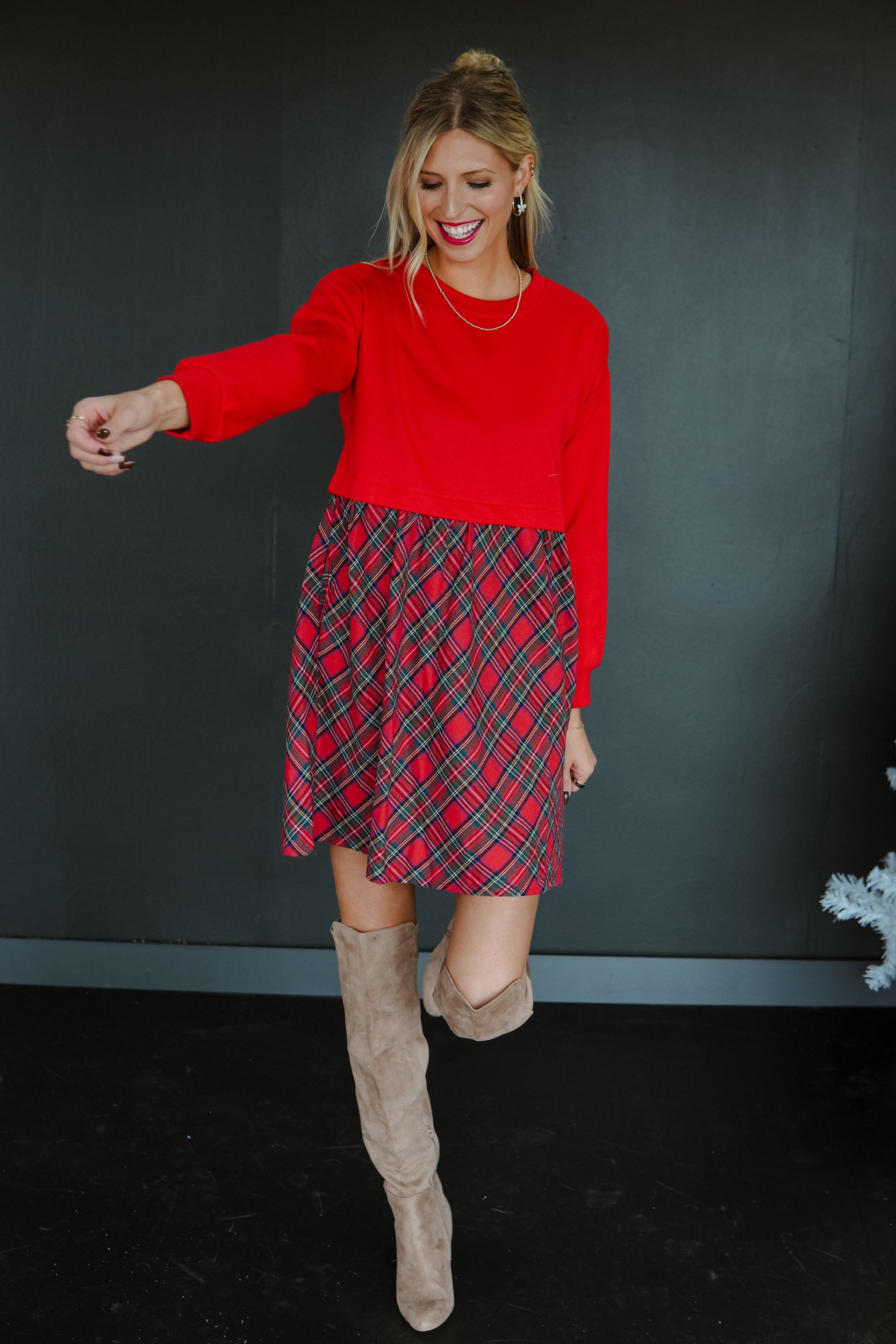 Glad Tidings Plaid Mini Dress - True Red