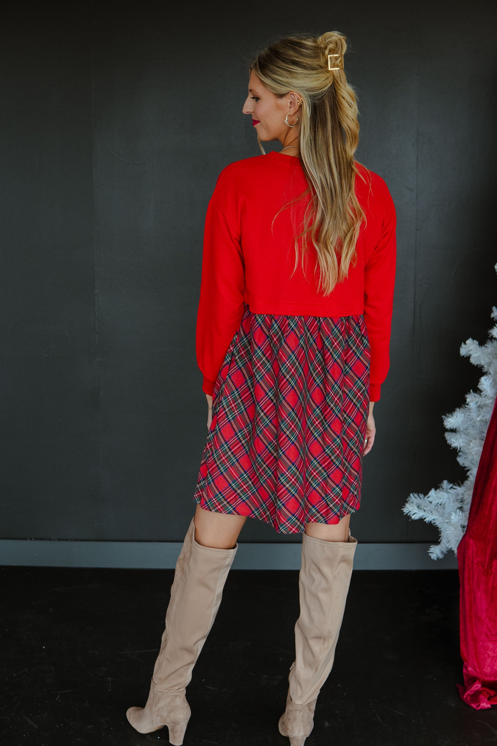 Glad Tidings Plaid Mini Dress - True Red