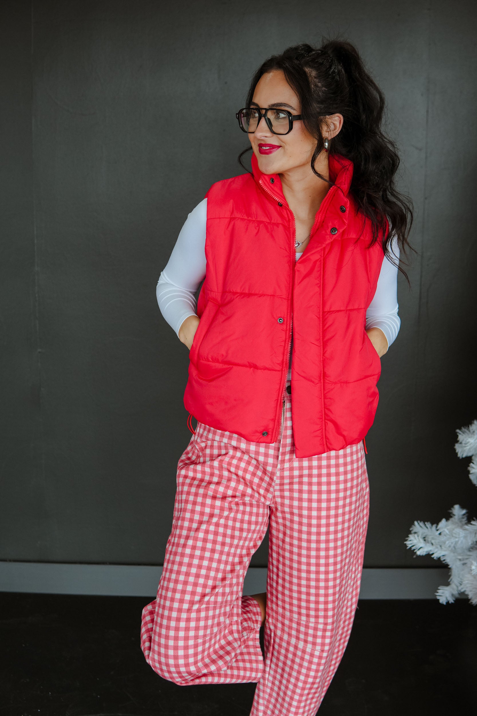 Up to Snow Good Puffer Vest - Bright Coral Red