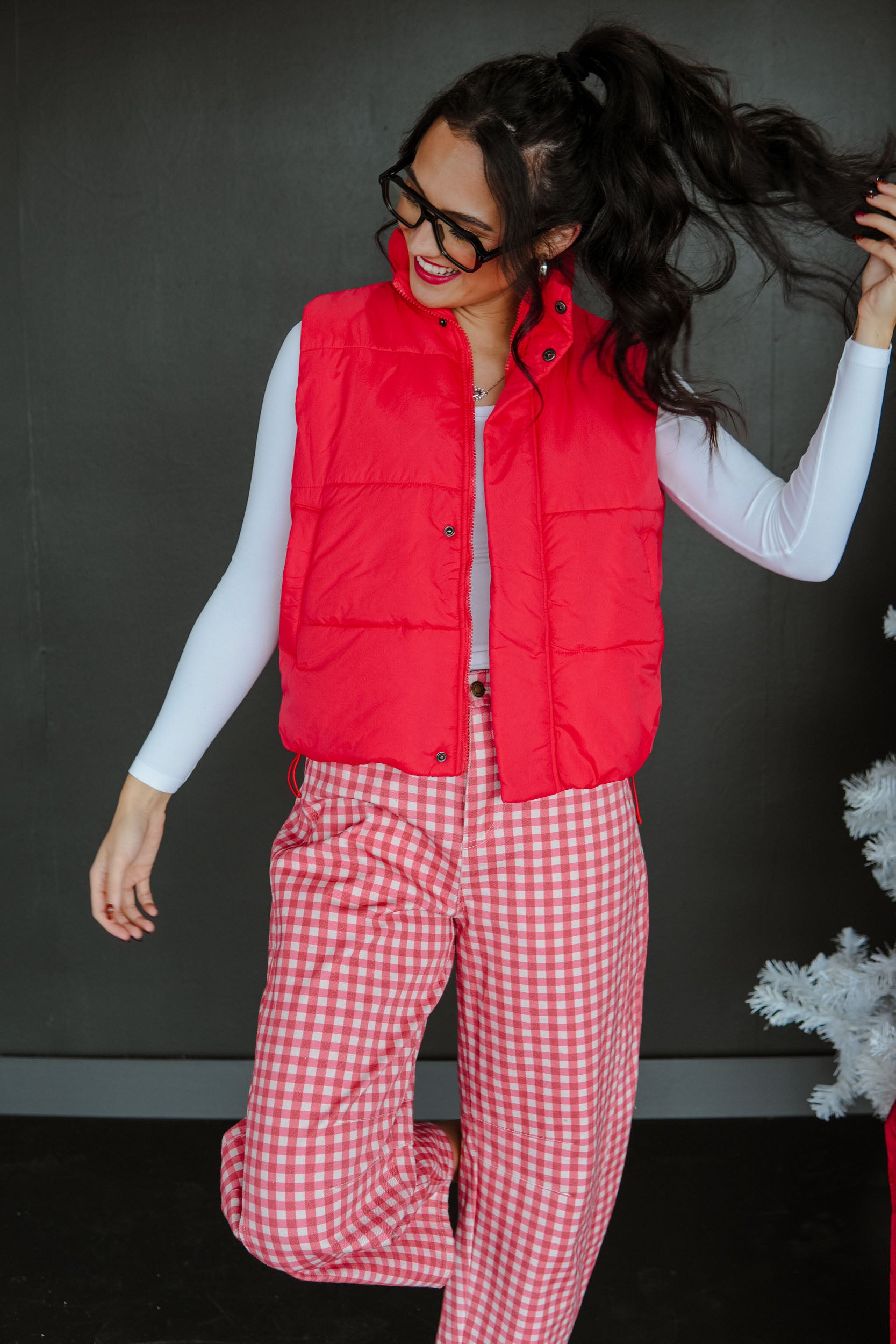 Up to Snow Good Puffer Vest - Bright Coral Red