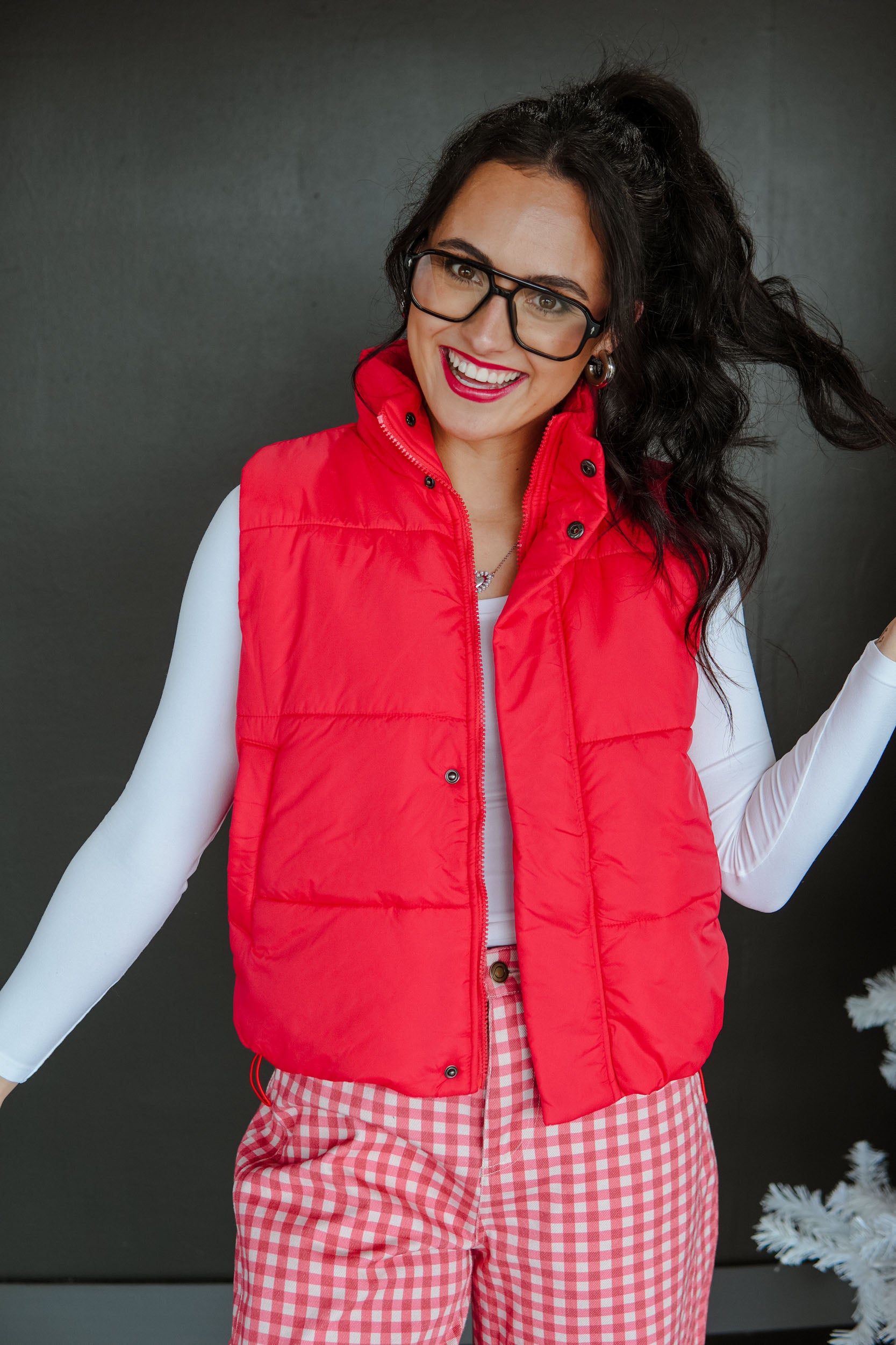 Up to Snow Good Puffer Vest - Bright Coral Red