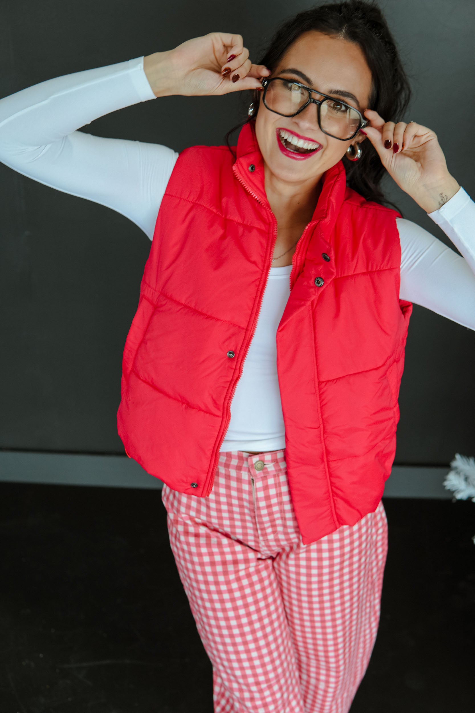 Up to Snow Good Puffer Vest - Bright Coral Red