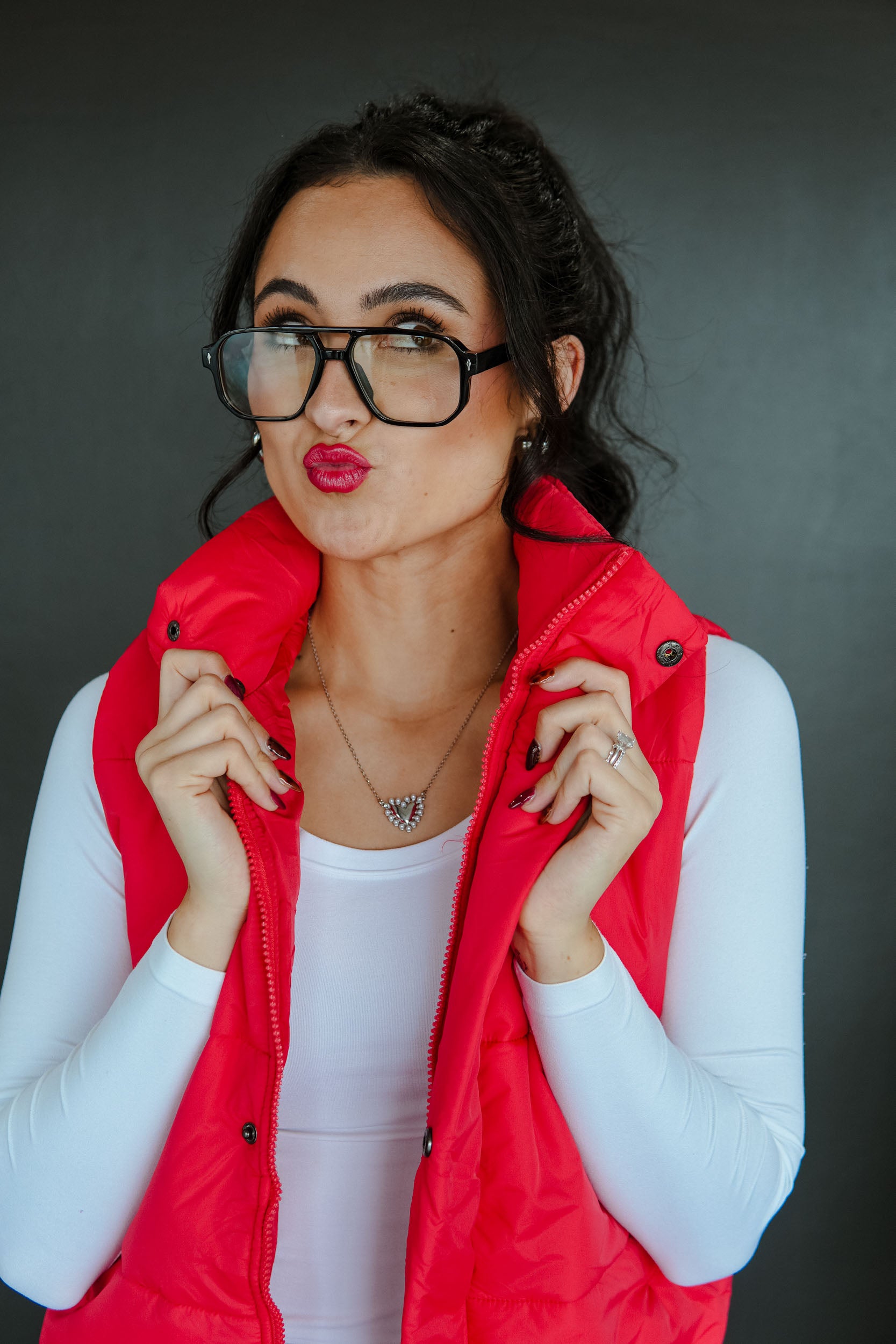 Up to Snow Good Puffer Vest - Bright Coral Red