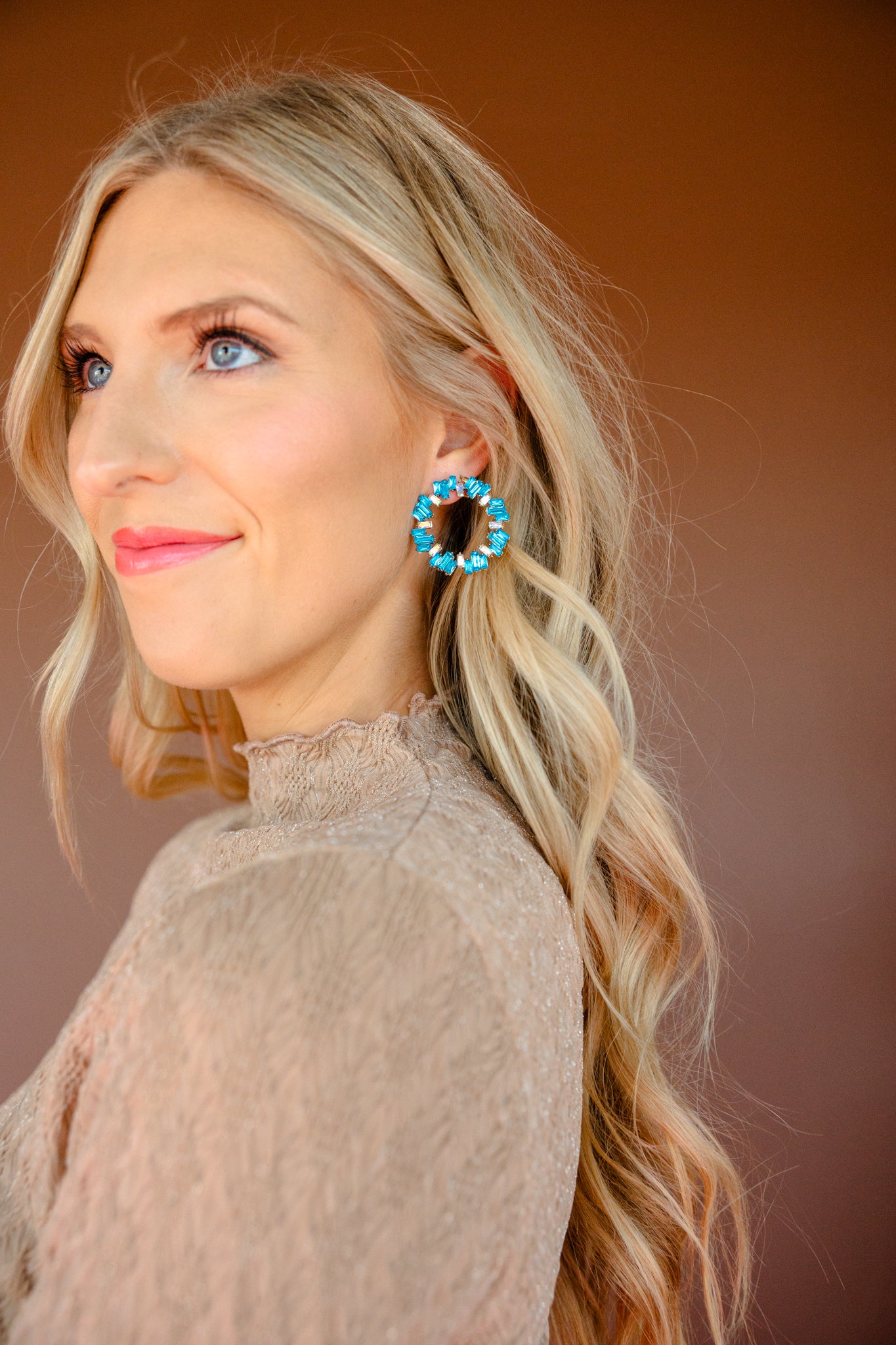 Willa Rhinestone Circle Earrings - Bright Turquiose