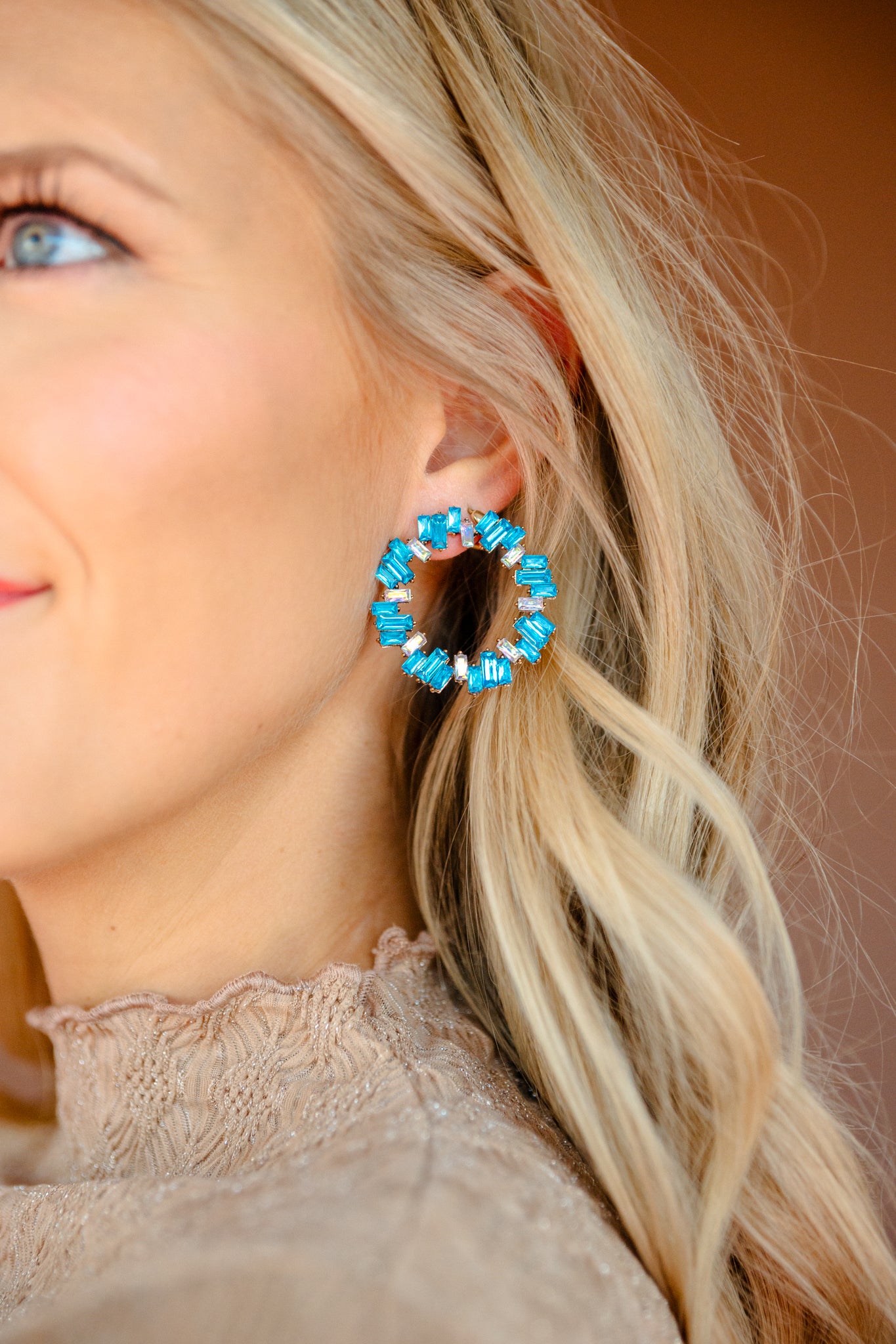 Willa Rhinestone Circle Earrings - Bright Turquiose