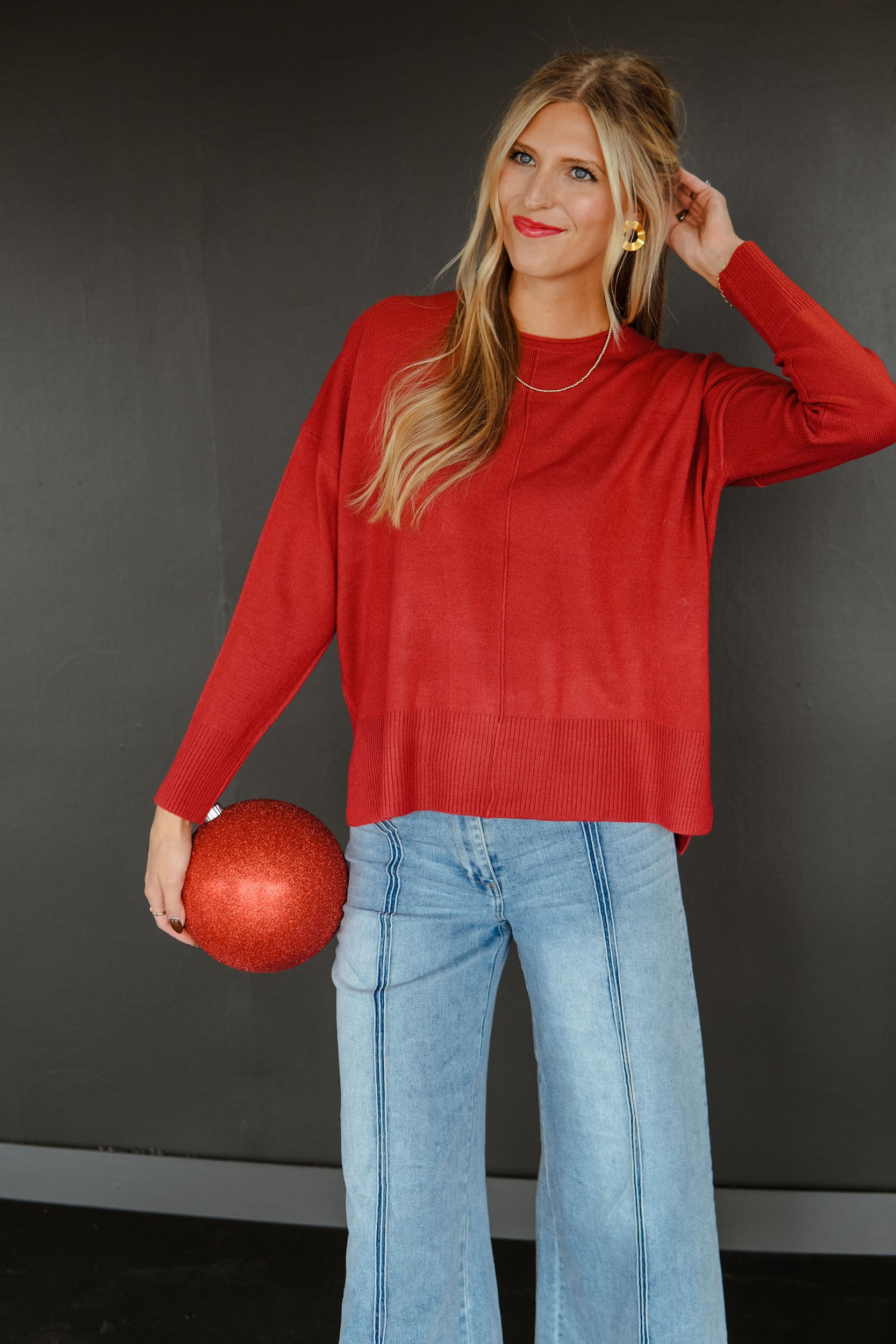Cinnamon Twist Crewneck Sweater - Autumn Red