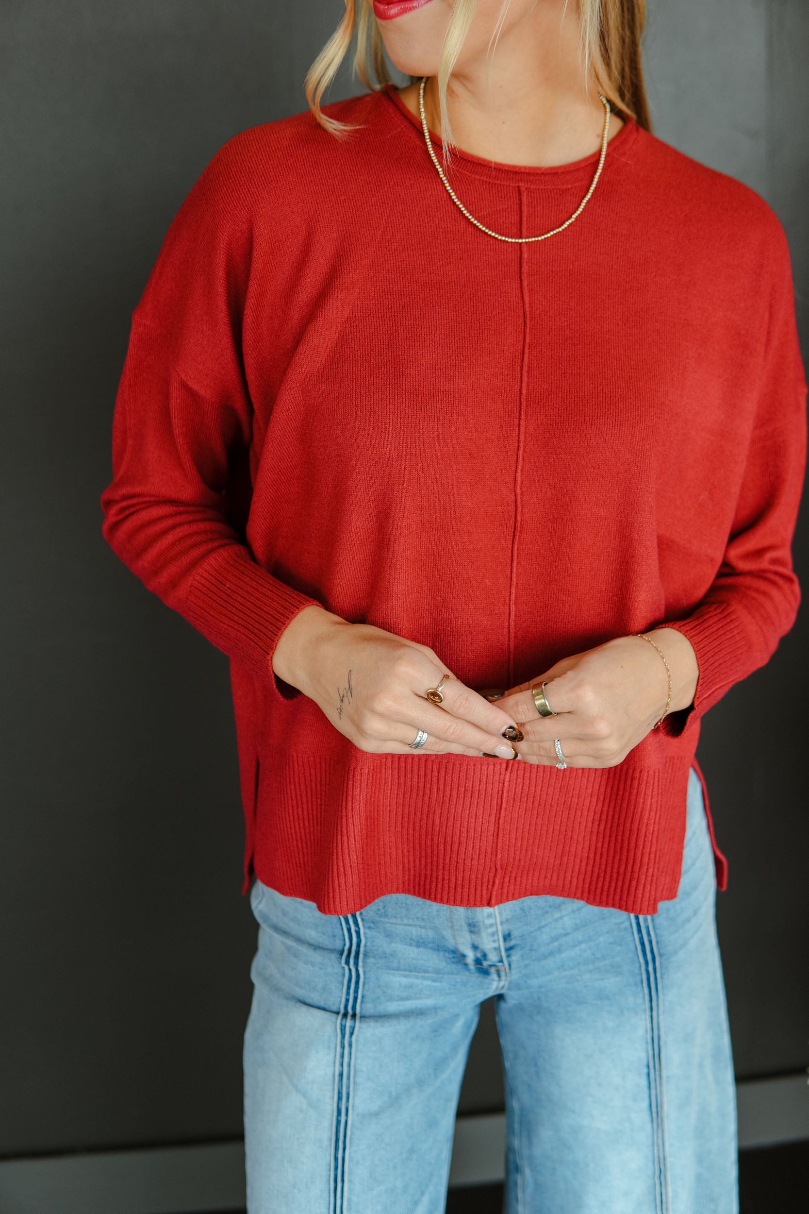 Cinnamon Twist Crewneck Sweater - Autumn Red