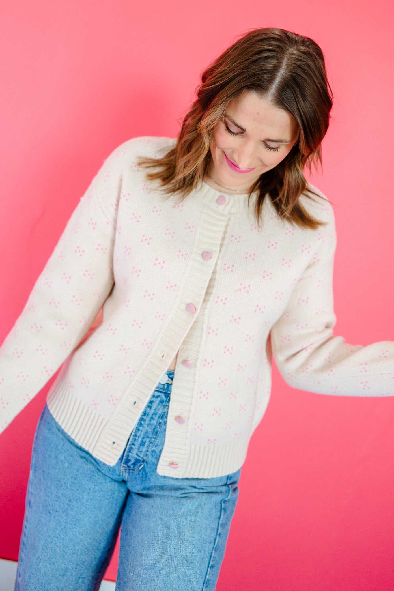 Carsyn Button Up Cardigan - Pink Beige + Rose