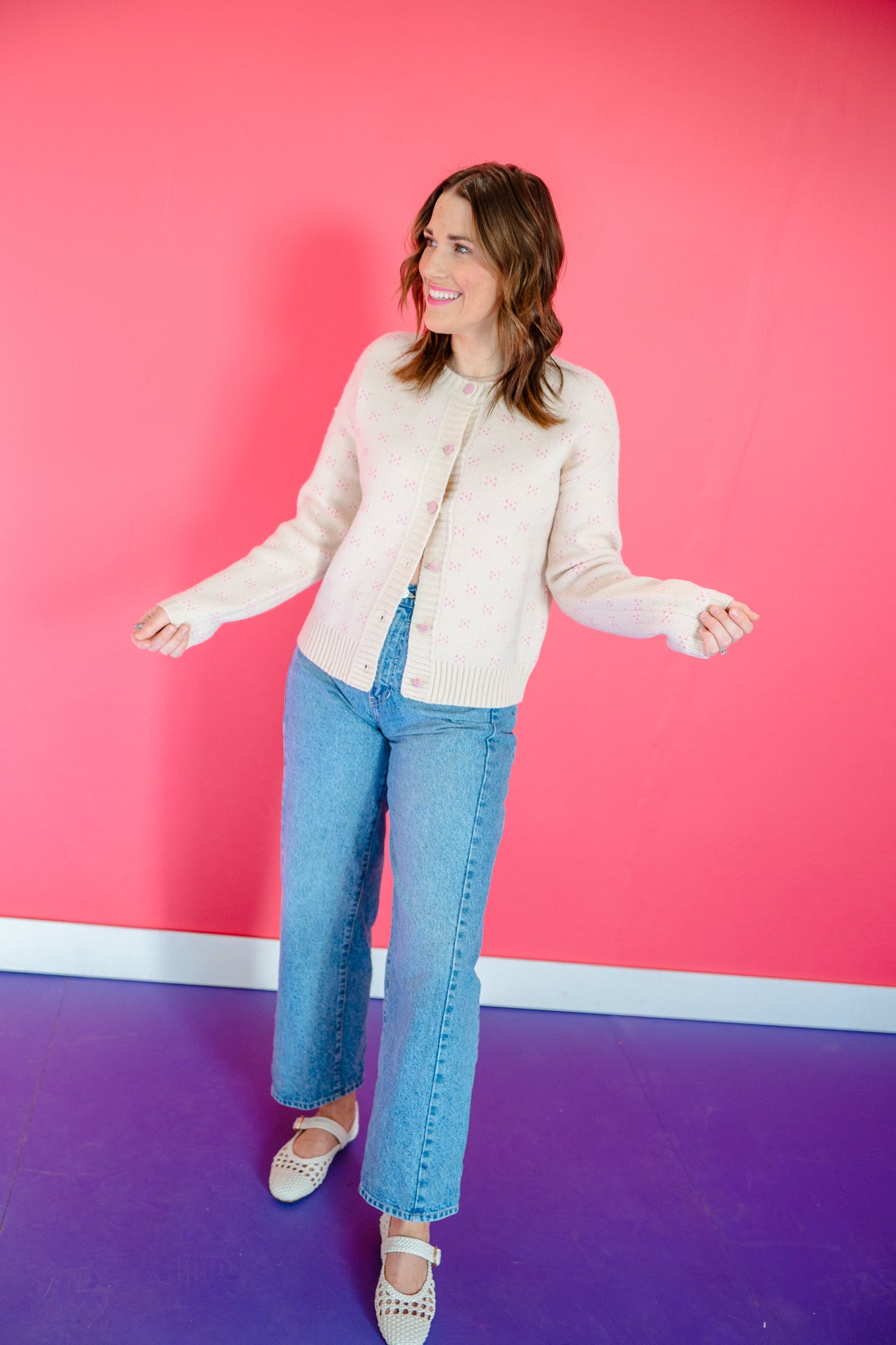 Carsyn Button Up Cardigan - Pink Beige + Rose