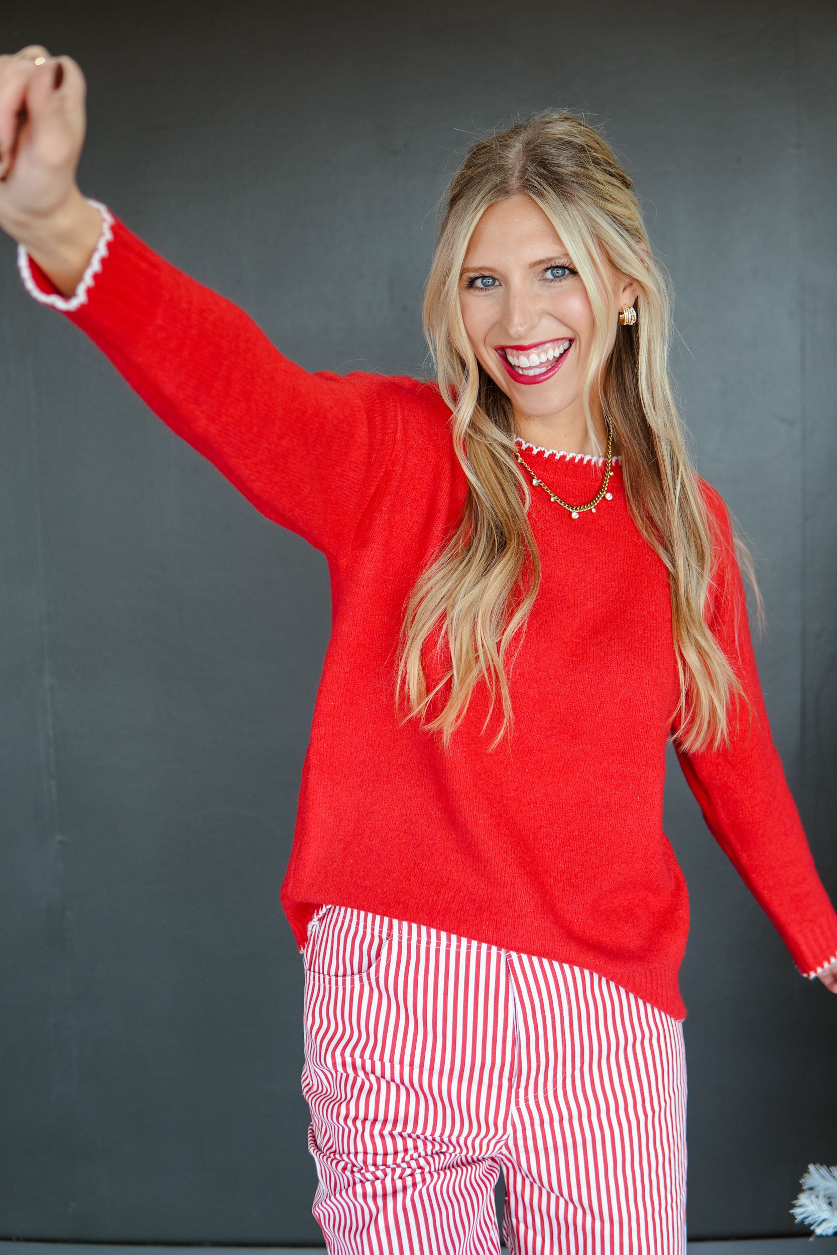 Peppermint Patty Embroidered Sweater - True Red