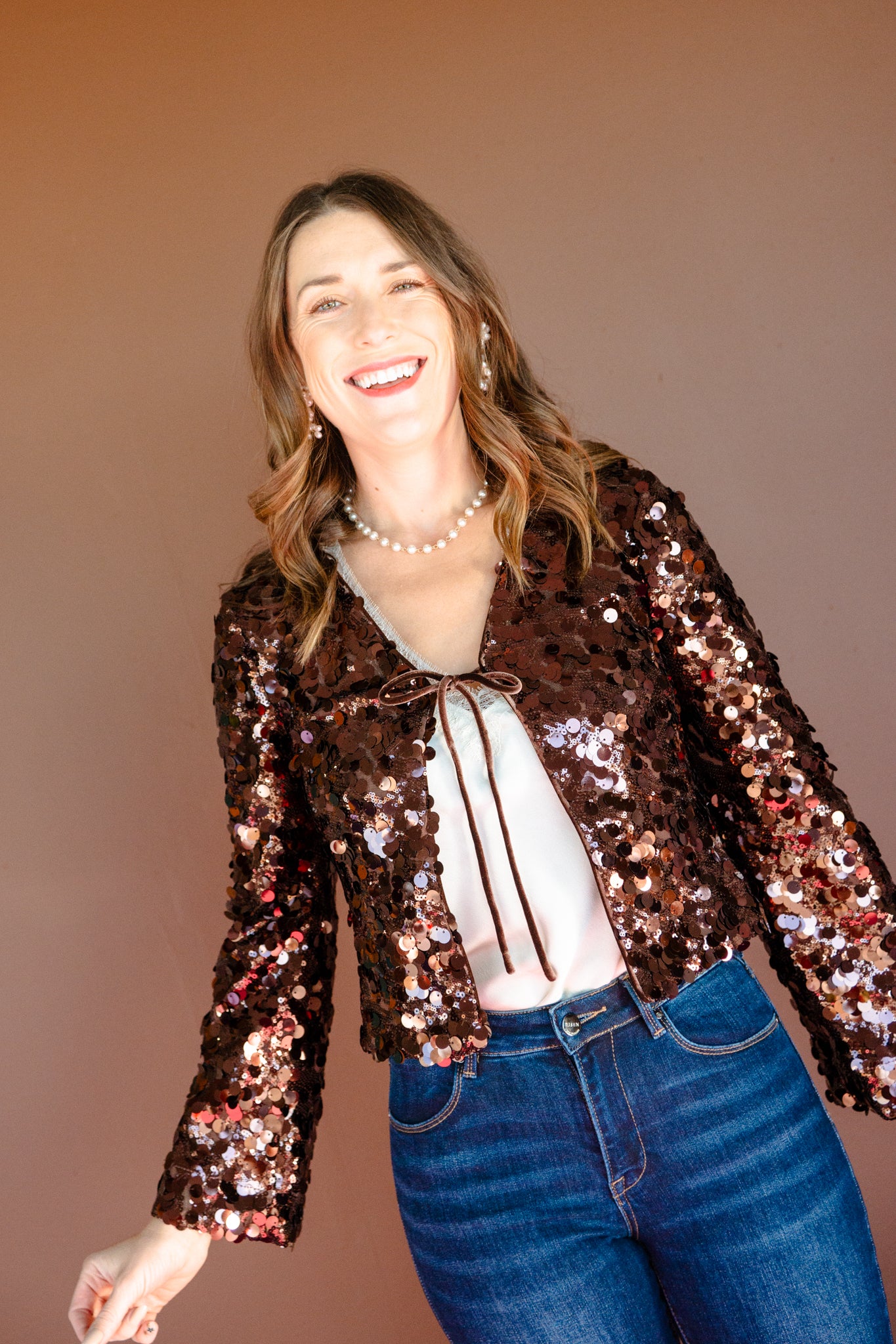 Lindy Sequin Cardigan - Dark Brown