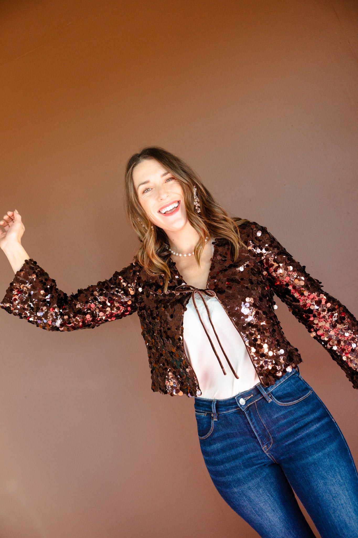 Lindy Sequin Cardigan - Dark Brown