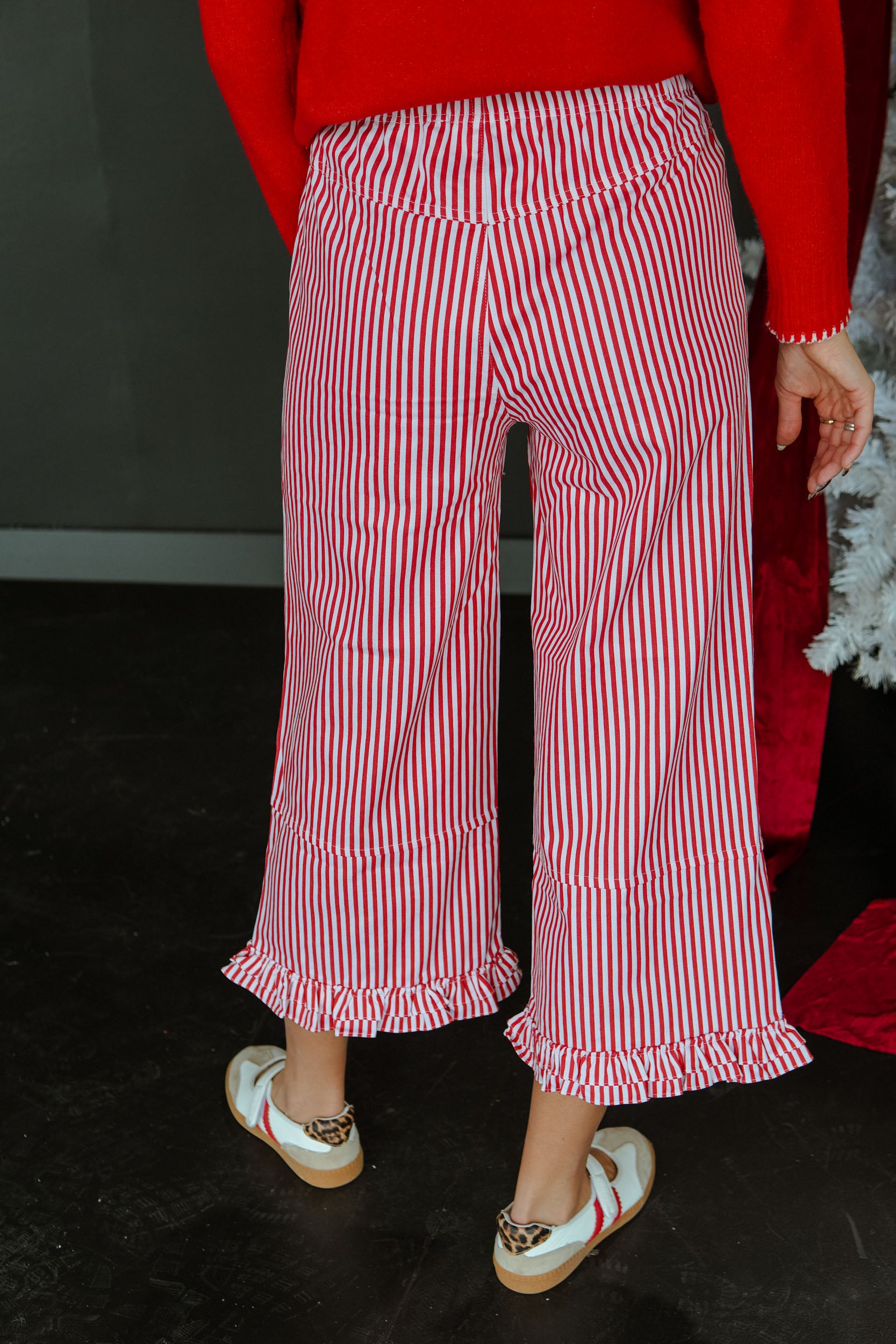 Blitzen Striped Ruffle Pants - Cool Red