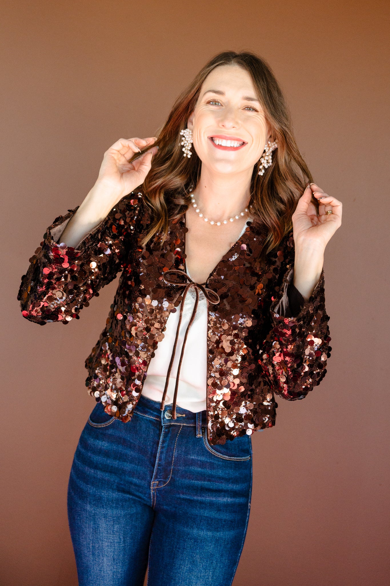 Lindy Sequin Cardigan - Dark Brown