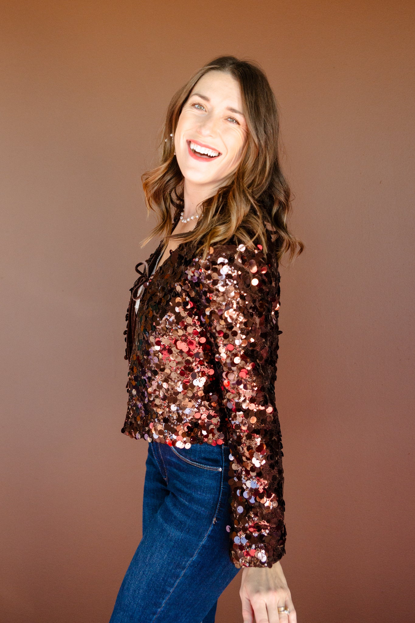 Lindy Sequin Cardigan - Dark Brown