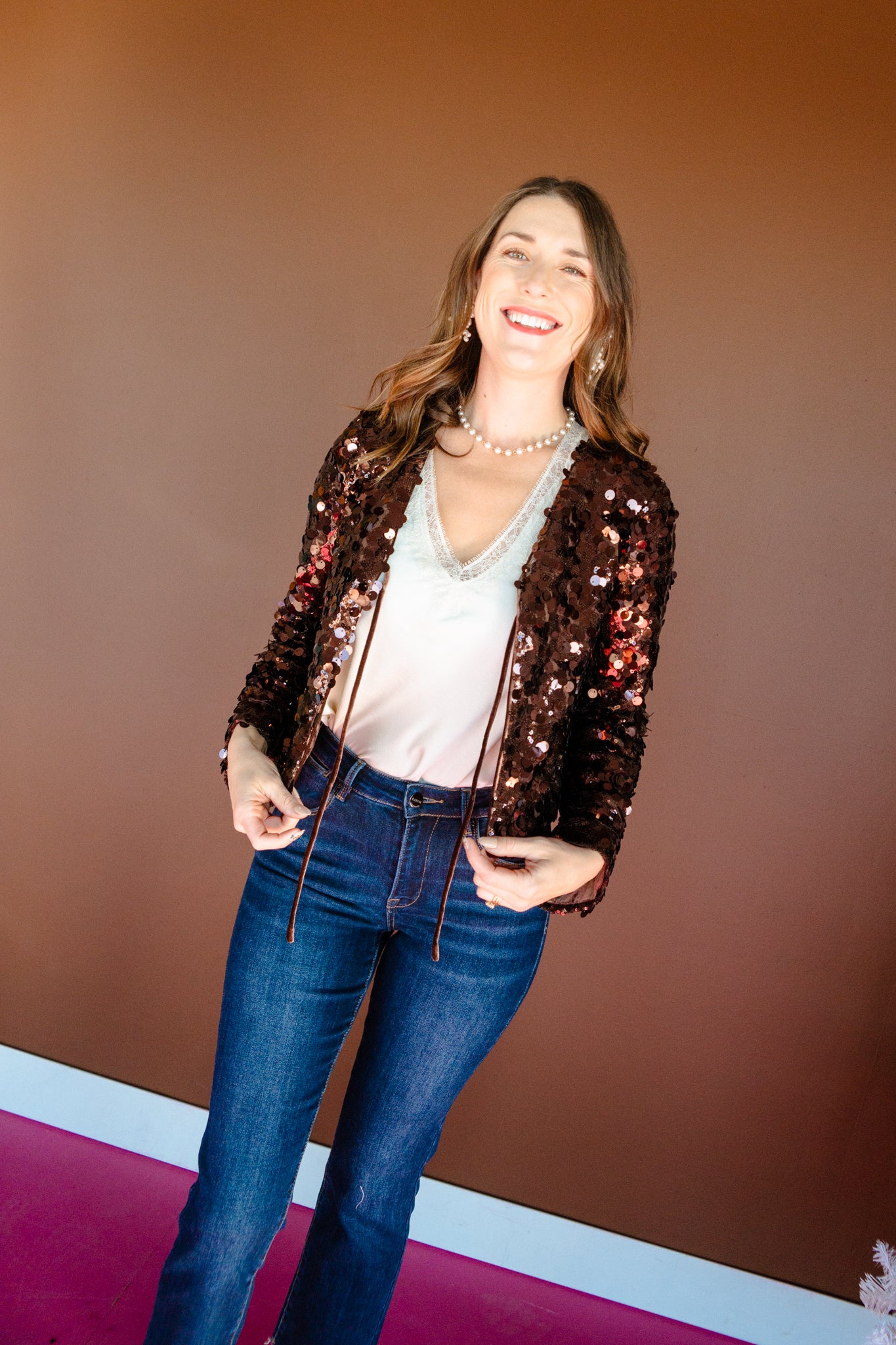 Lindy Sequin Cardigan - Dark Brown