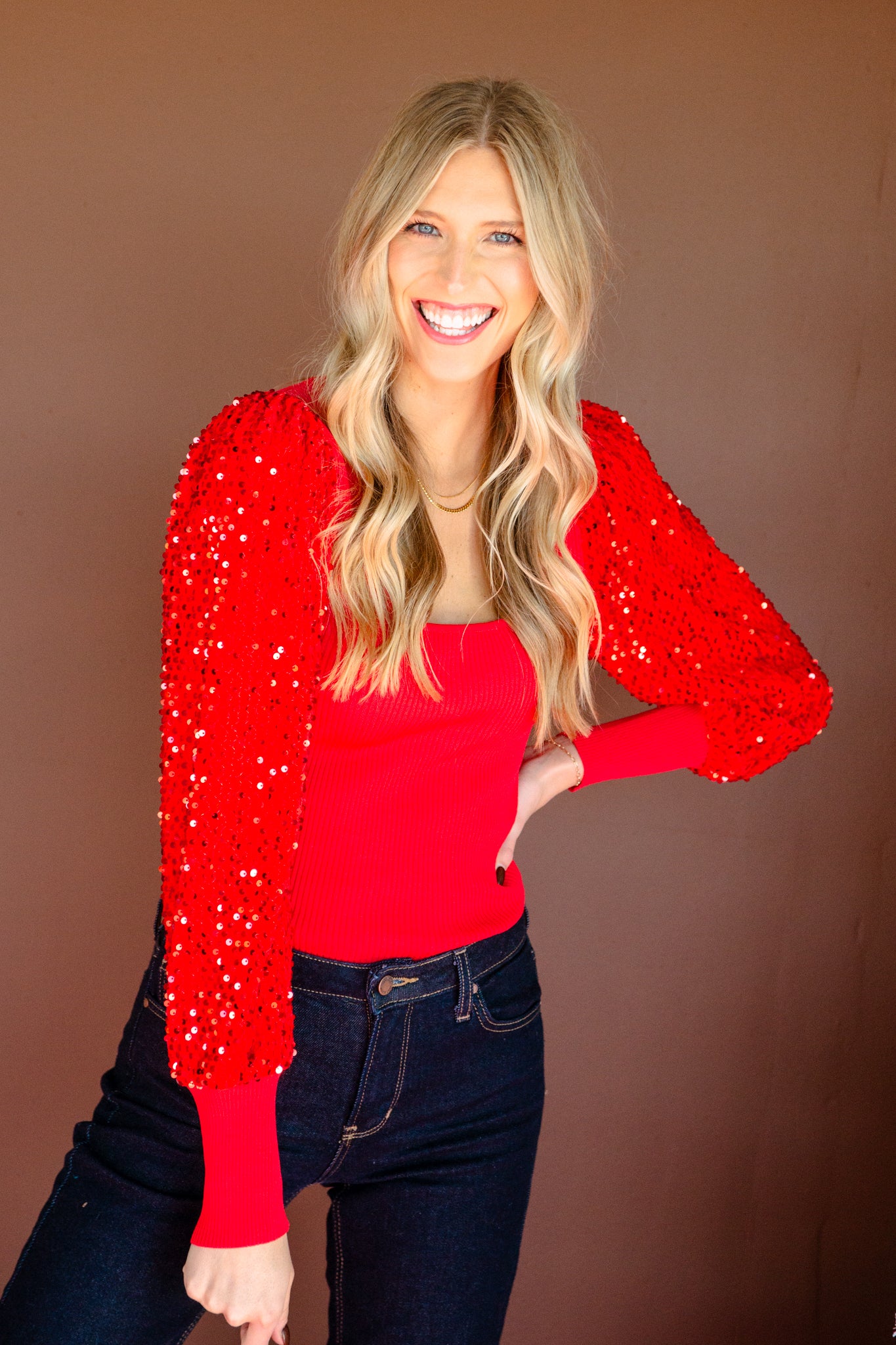 Marquise Sequin Sleeve Blouse