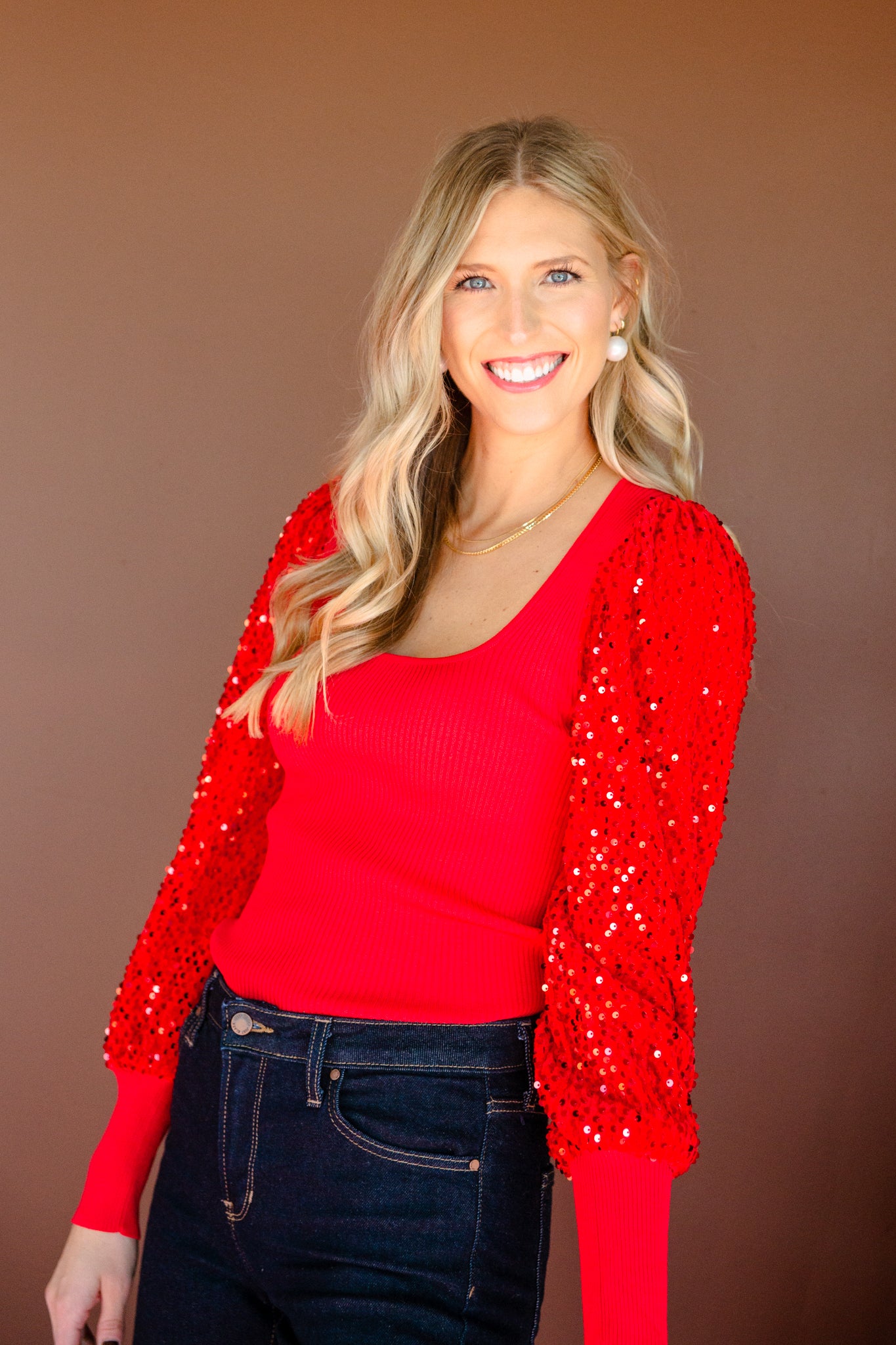 Marquise Sequin Sleeve Blouse
