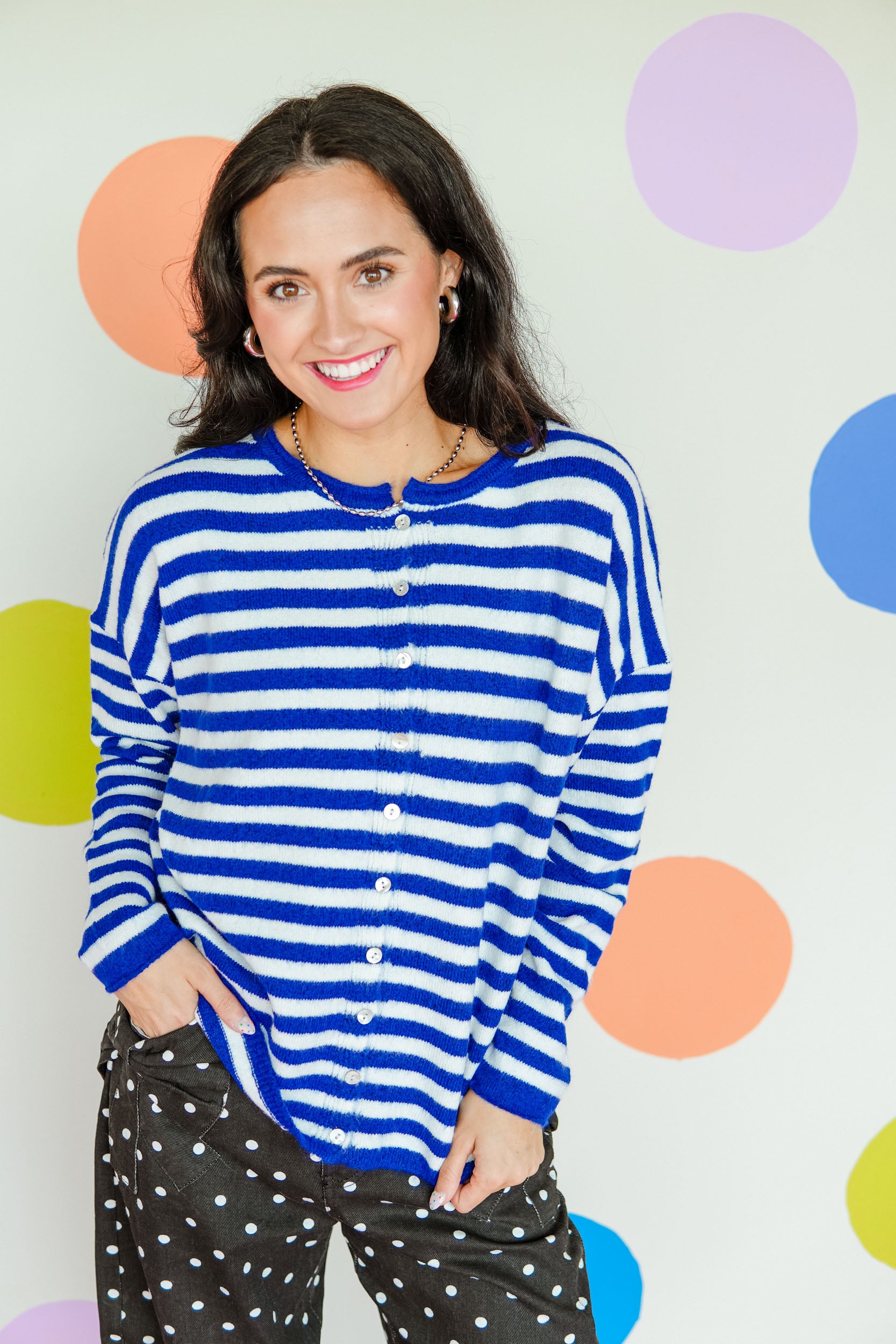 Meant to Last Striped Cardigan - Bright Navy + White