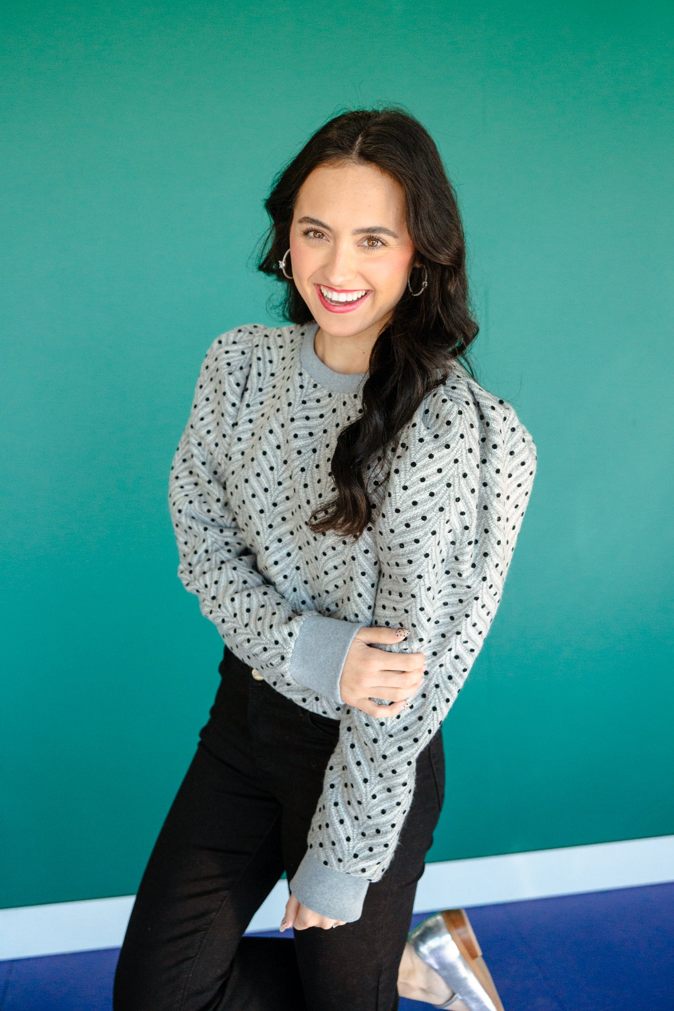 Kylie Puff Sleeve Sweater - Stone + Black + Grey