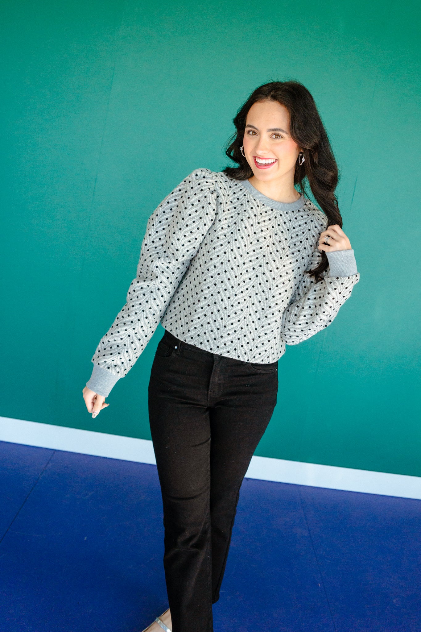 Kylie Puff Sleeve Sweater - Stone + Black + Grey