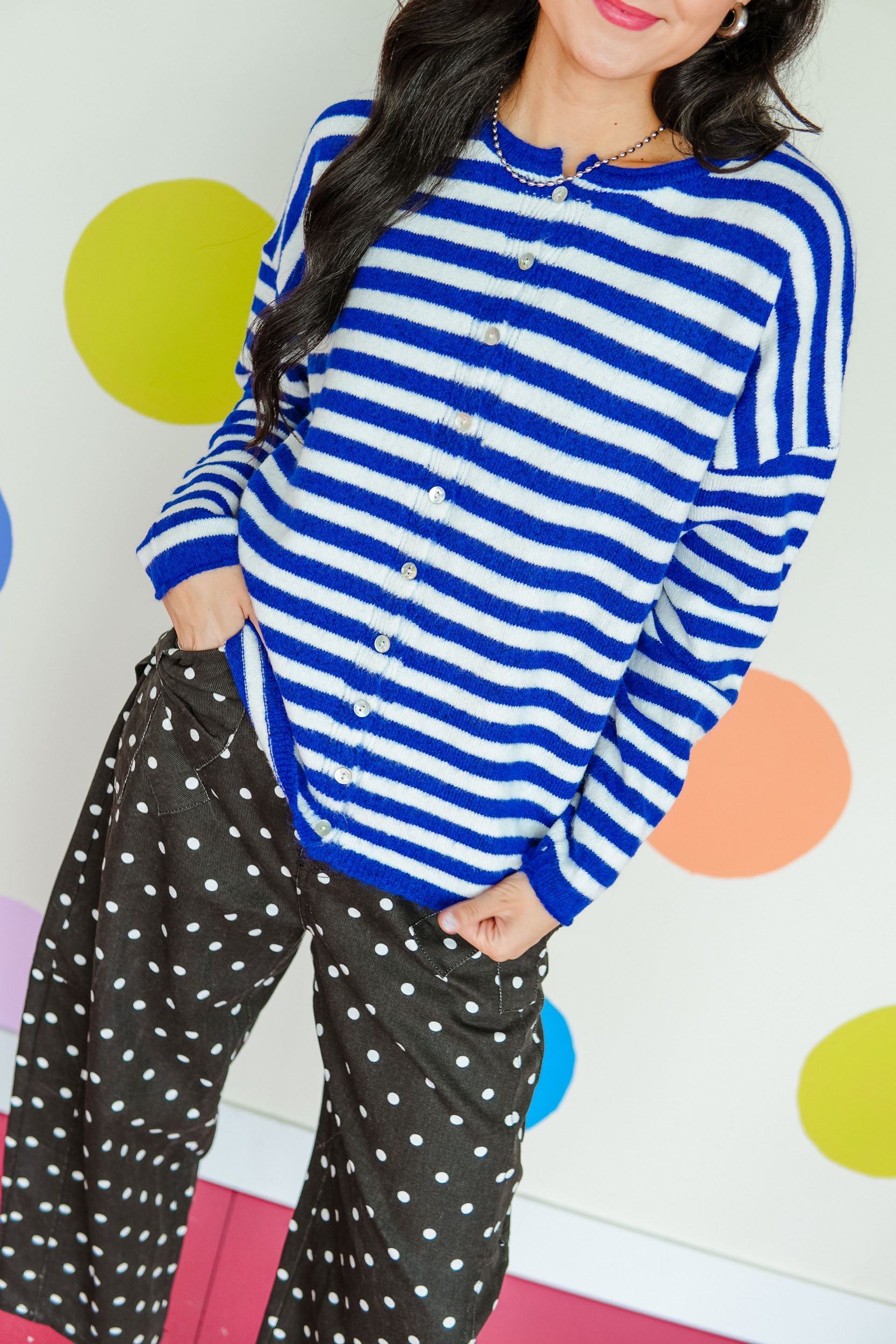 Meant to Last Striped Cardigan - Bright Navy + White