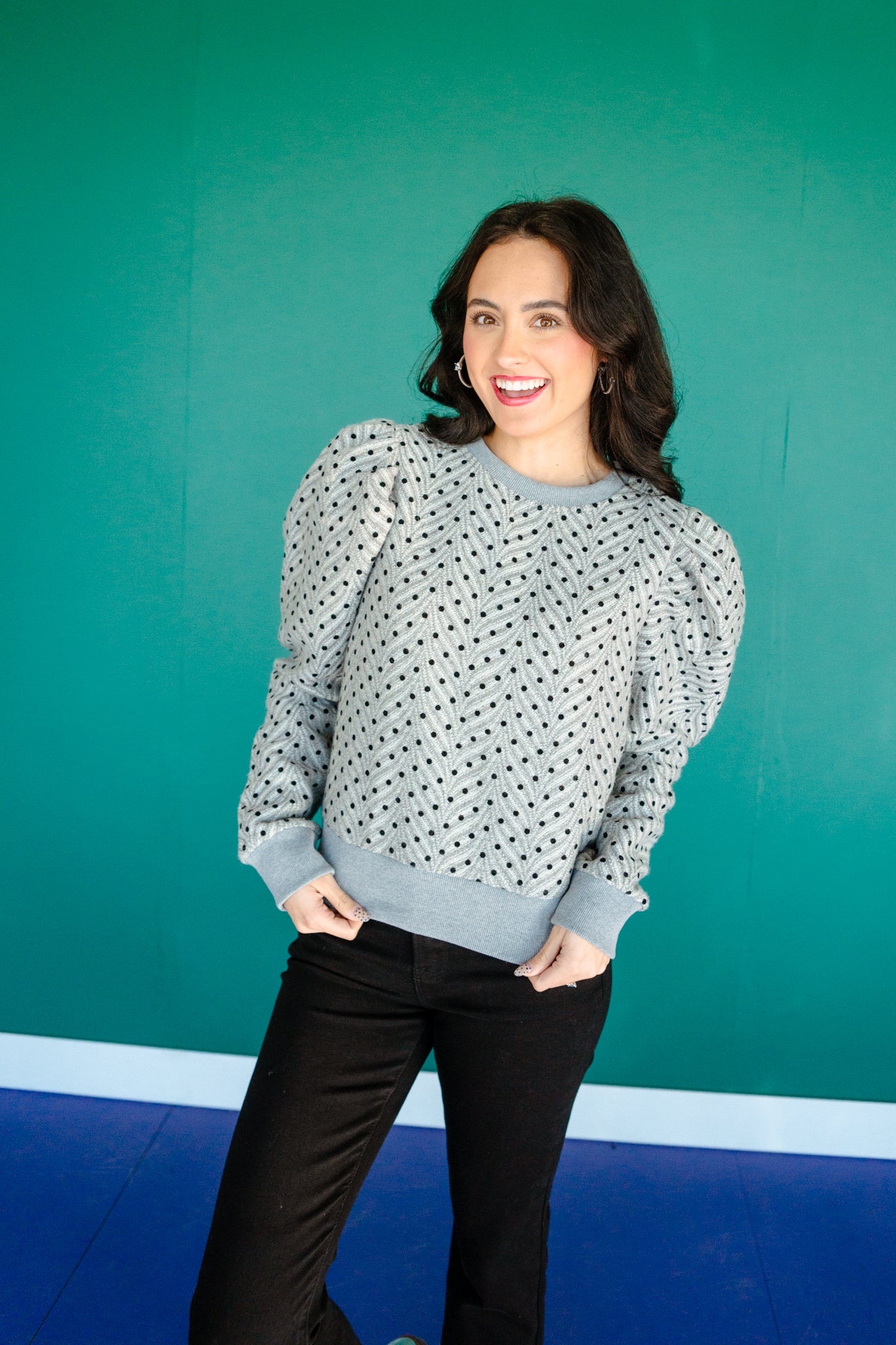 Kylie Puff Sleeve Sweater - Stone + Black + Grey