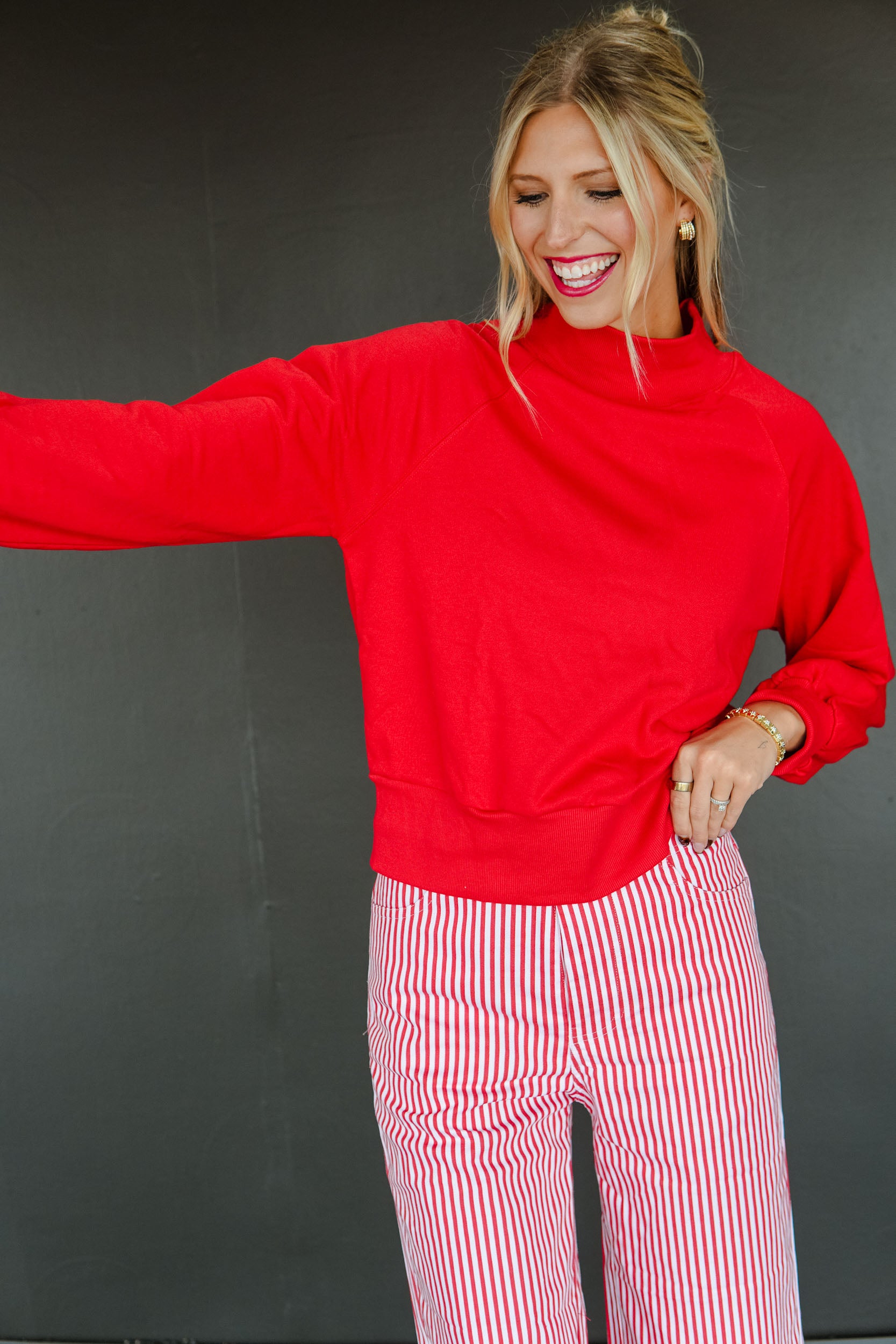 Connie Mock Neck Sweatshirt - True Red