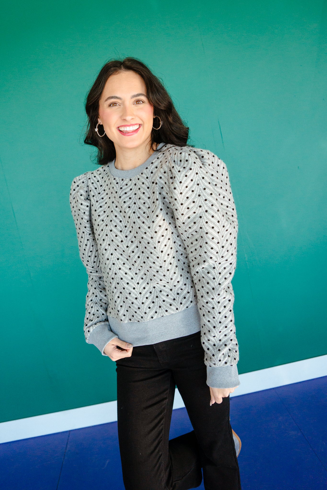 Kylie Puff Sleeve Sweater - Stone + Black + Grey