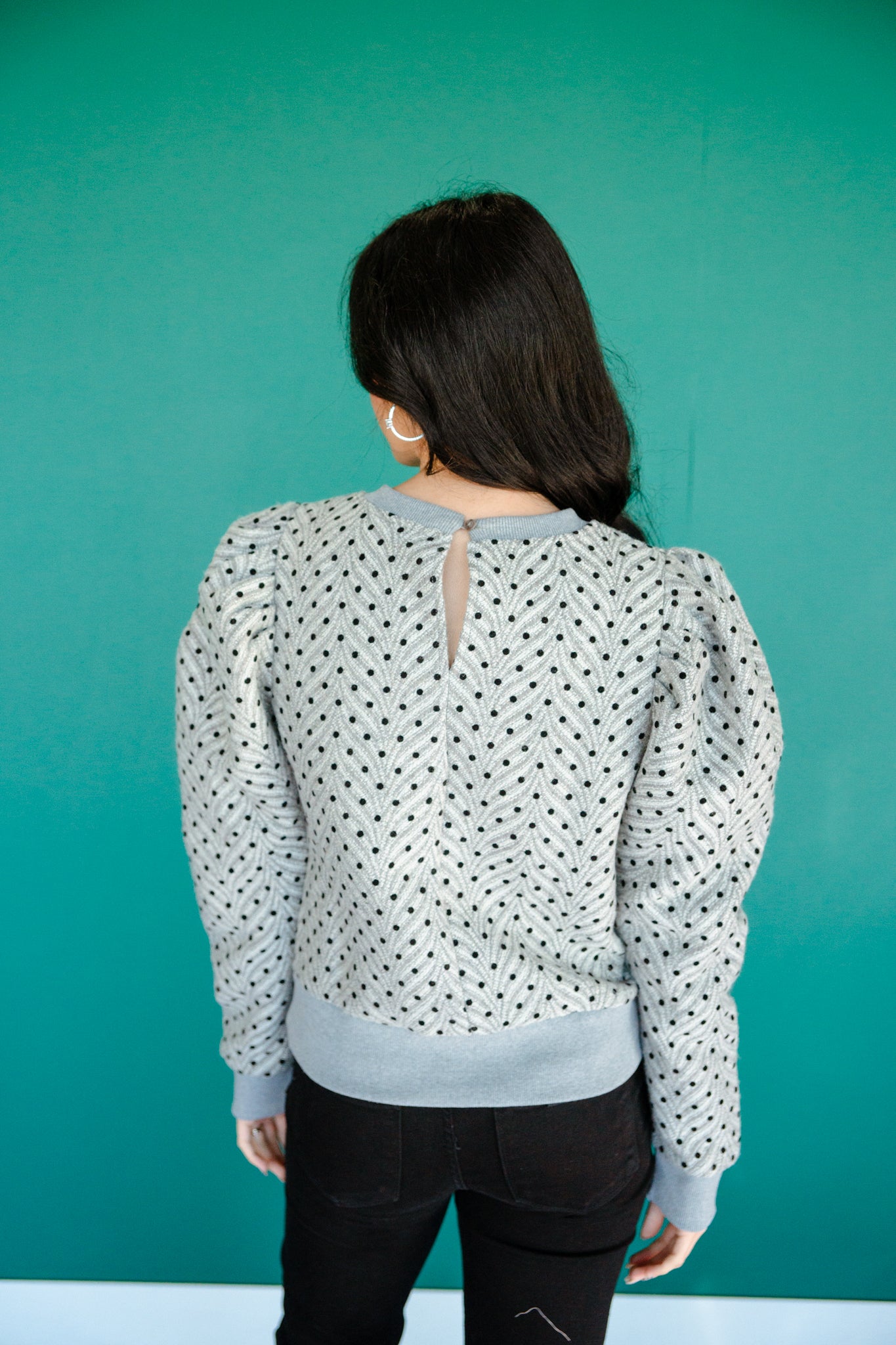 Kylie Puff Sleeve Sweater - Stone + Black + Grey