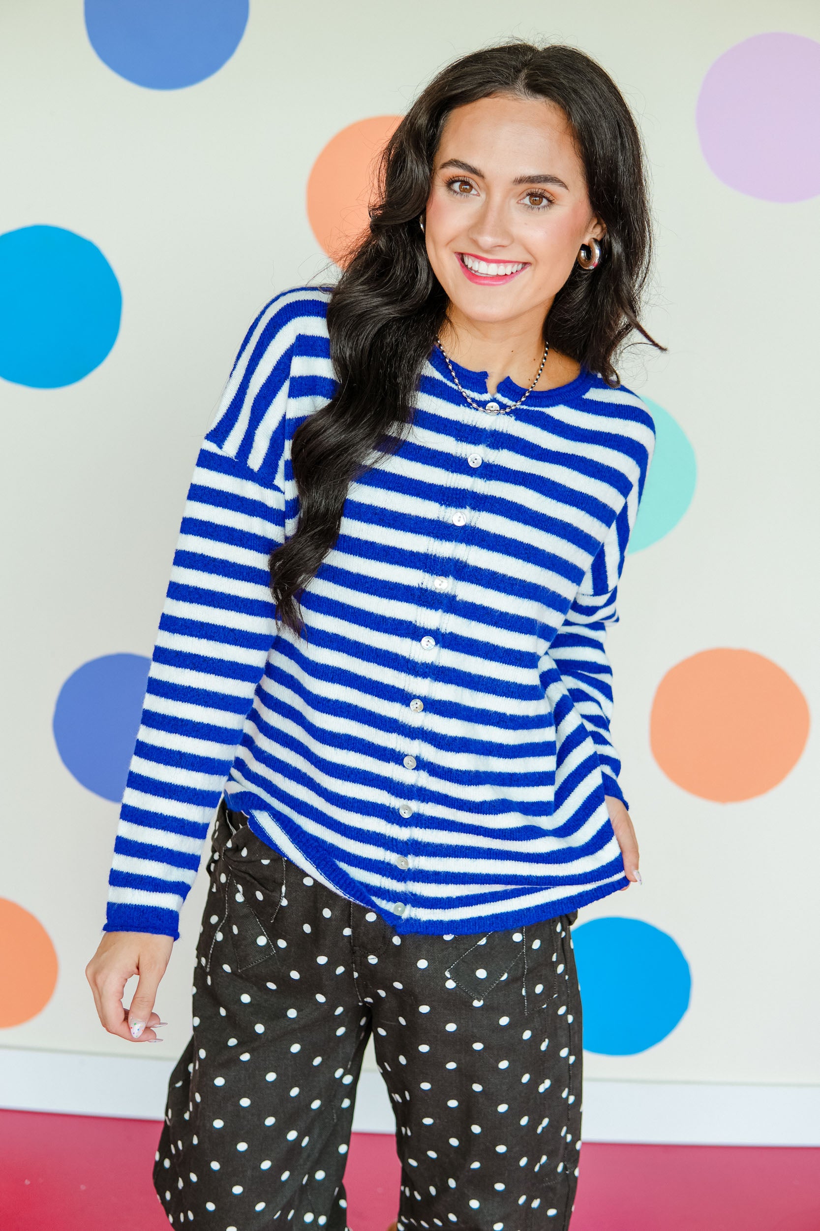 Meant to Last Striped Cardigan - Bright Navy + White