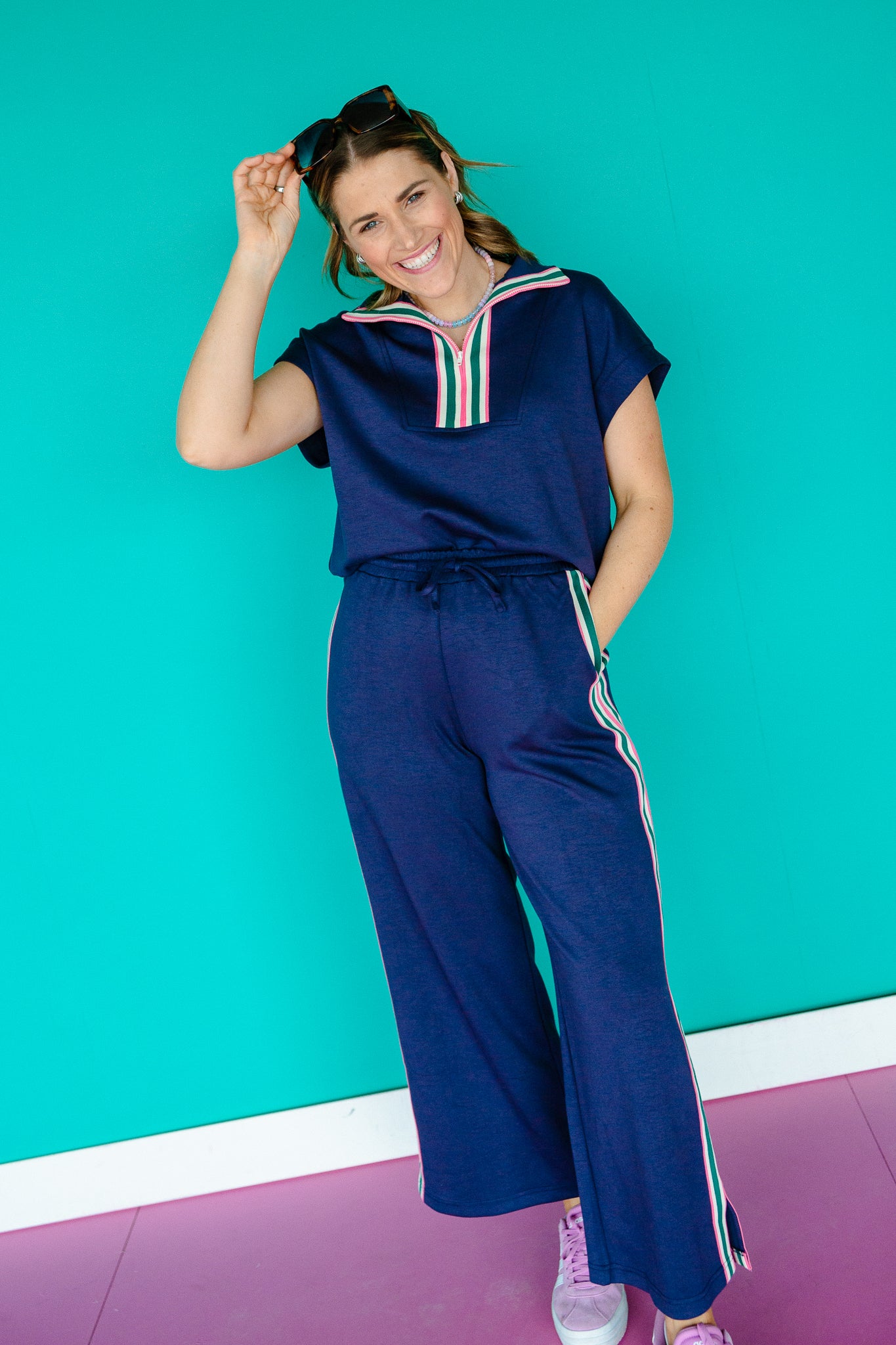 Nancy Loungewear Set - French Navy + Rose