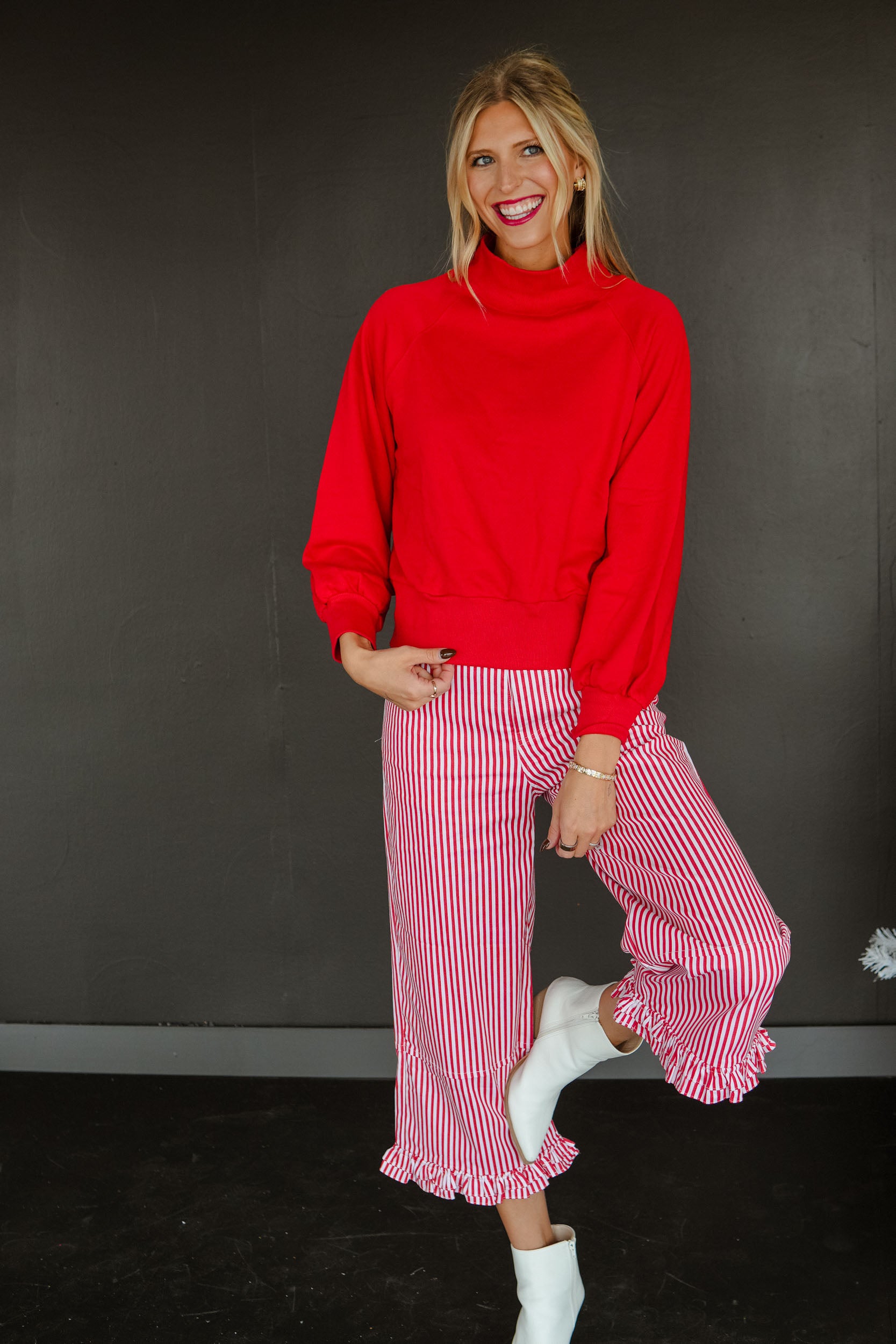 Connie Mock Neck Sweatshirt - True Red