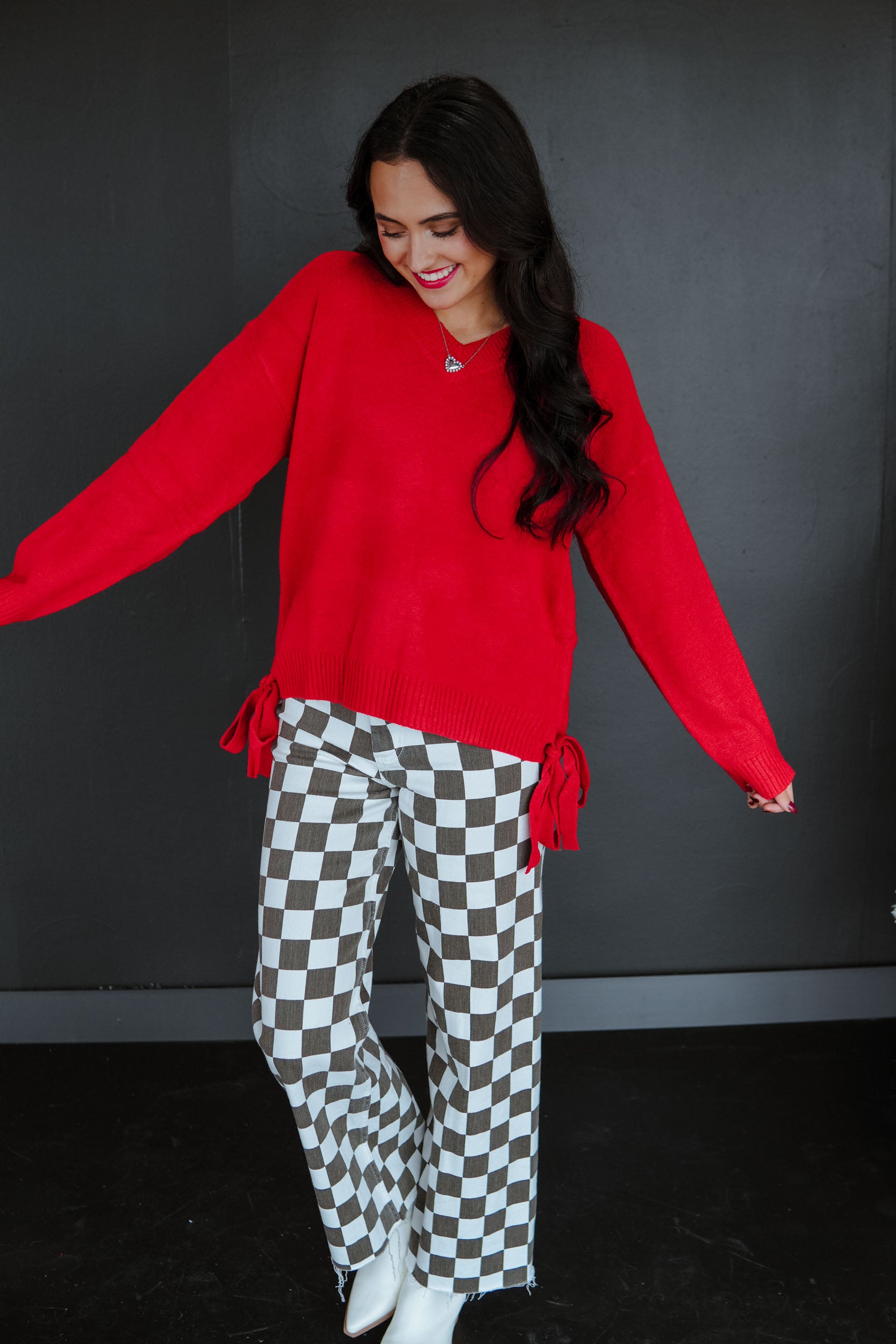 Holiday Spirit V-neck Sweater - Cool Red