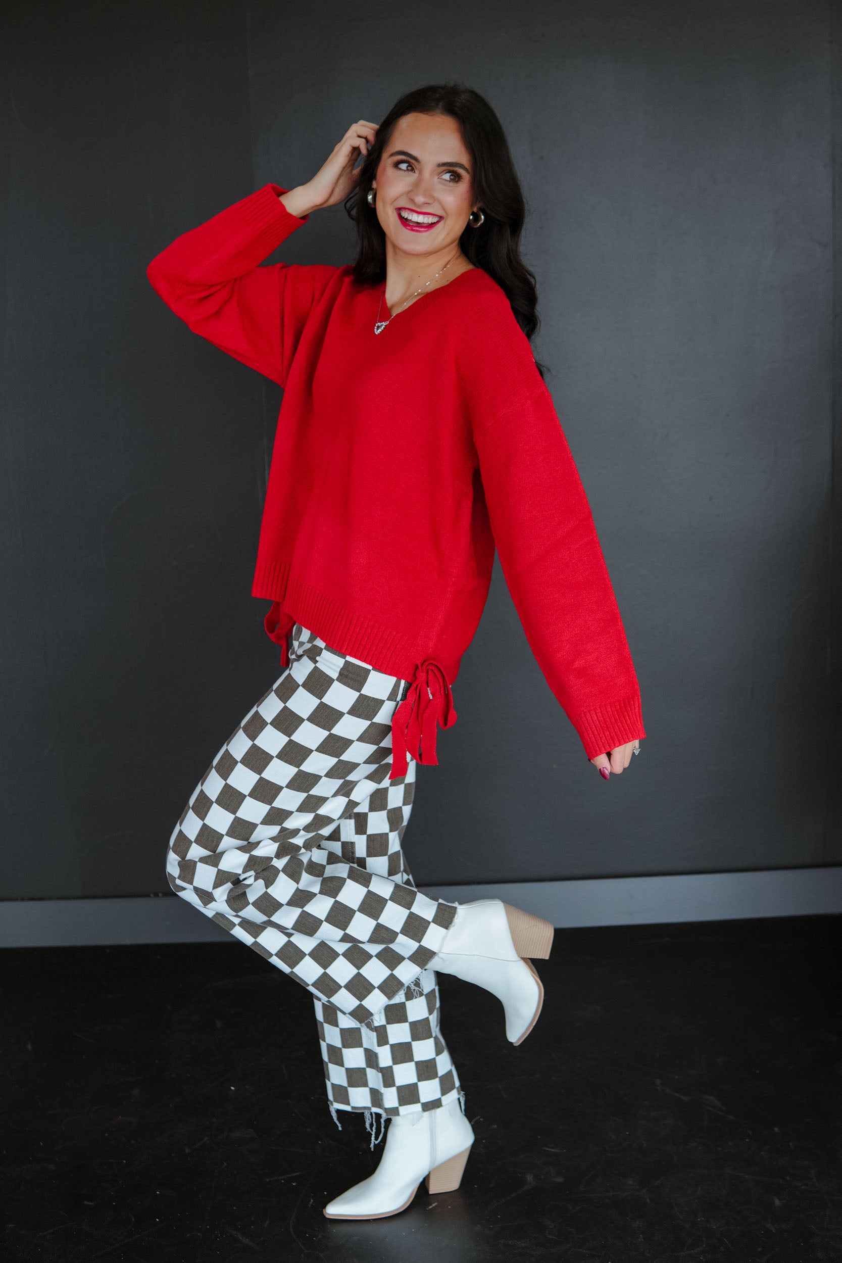 Holiday Spirit V-neck Sweater - Cool Red