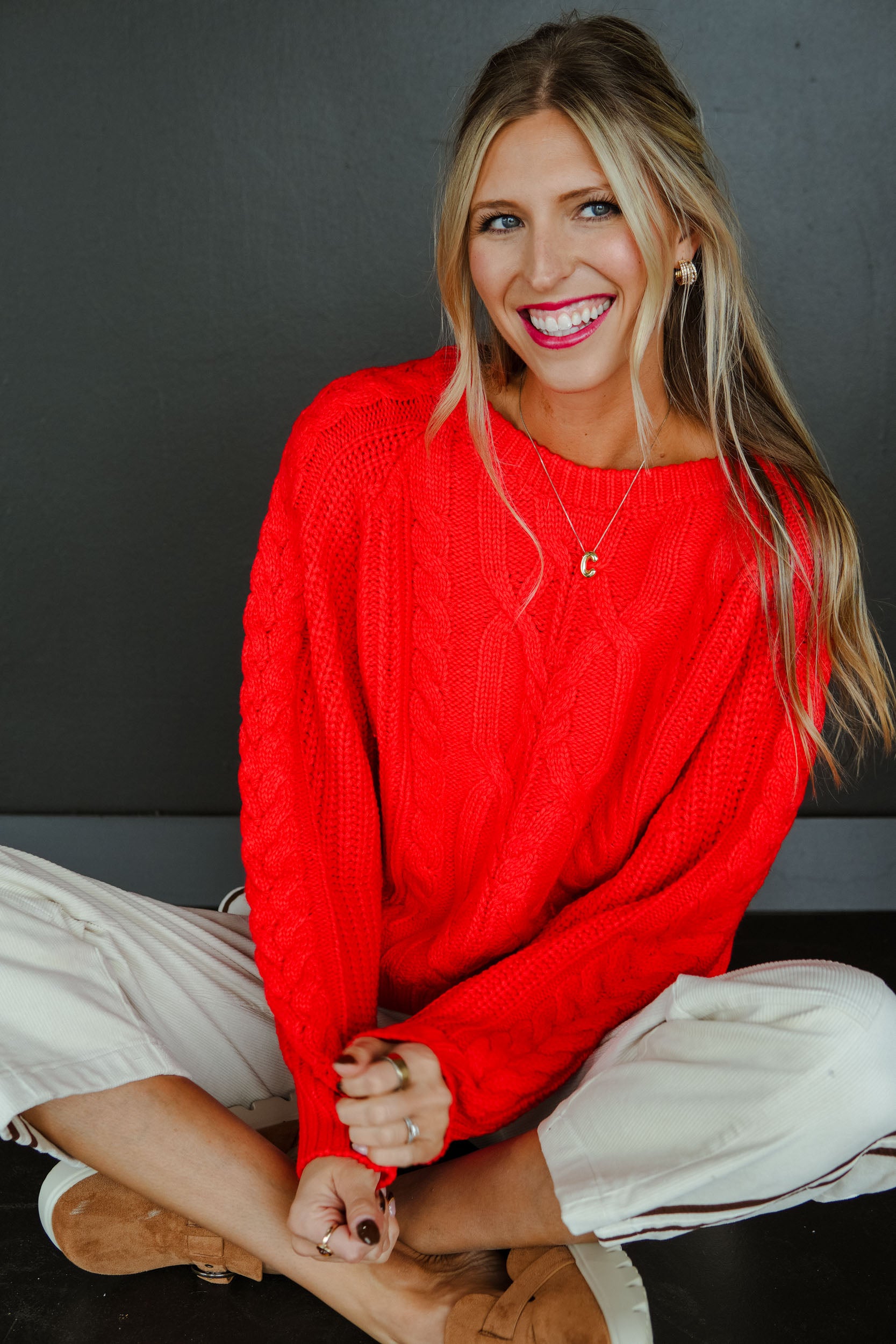 Snow Cute Crewneck Sweater - Geranium Red