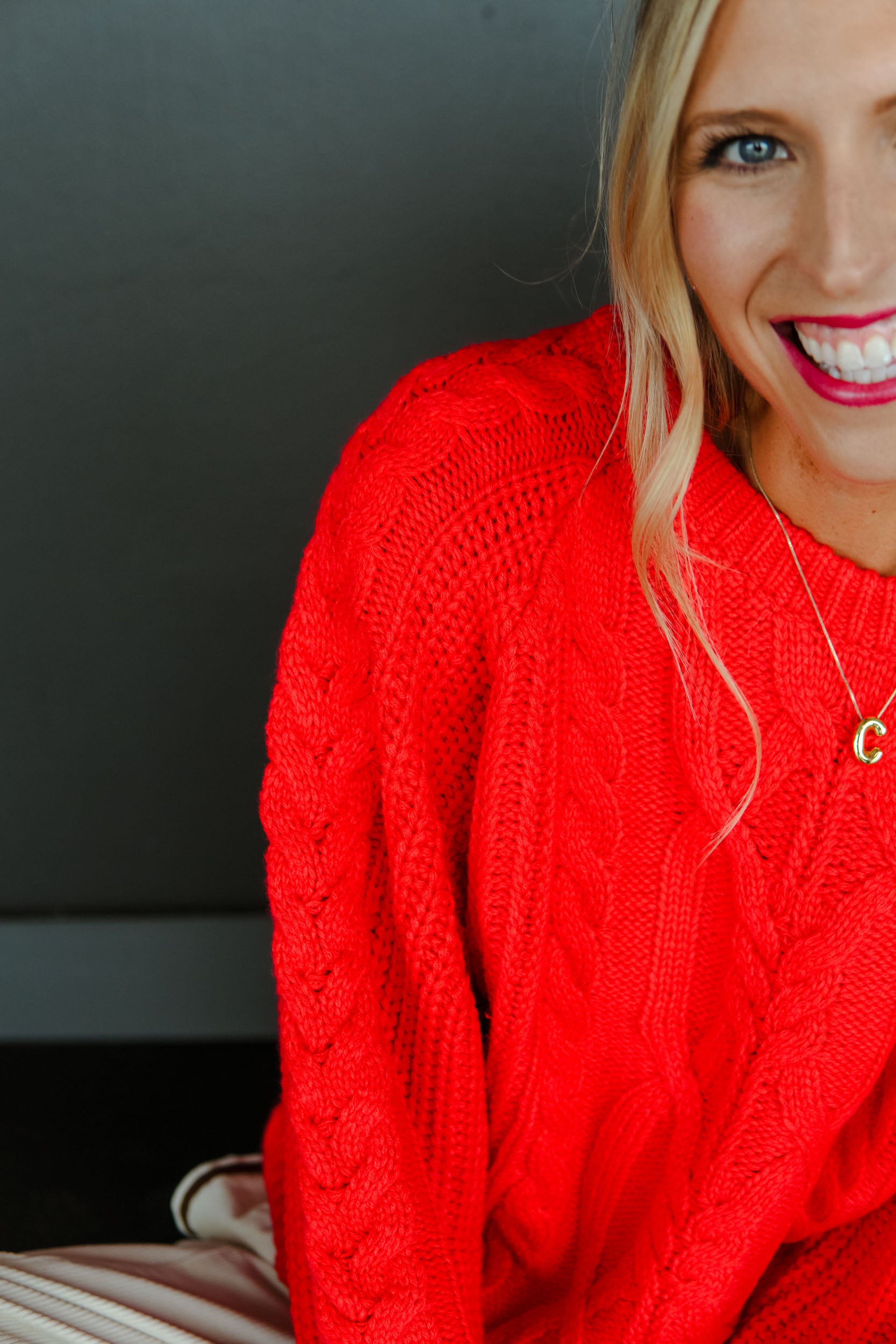 Snow Cute Crewneck Sweater - Geranium Red