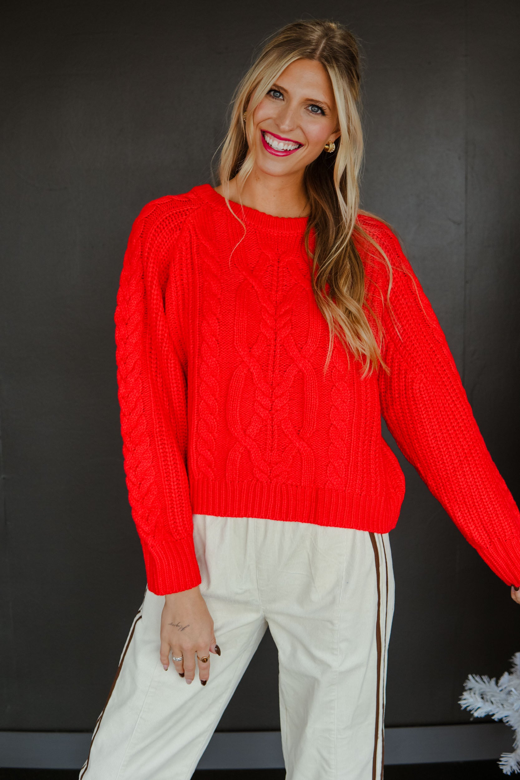 Snow Cute Crewneck Sweater - Geranium Red