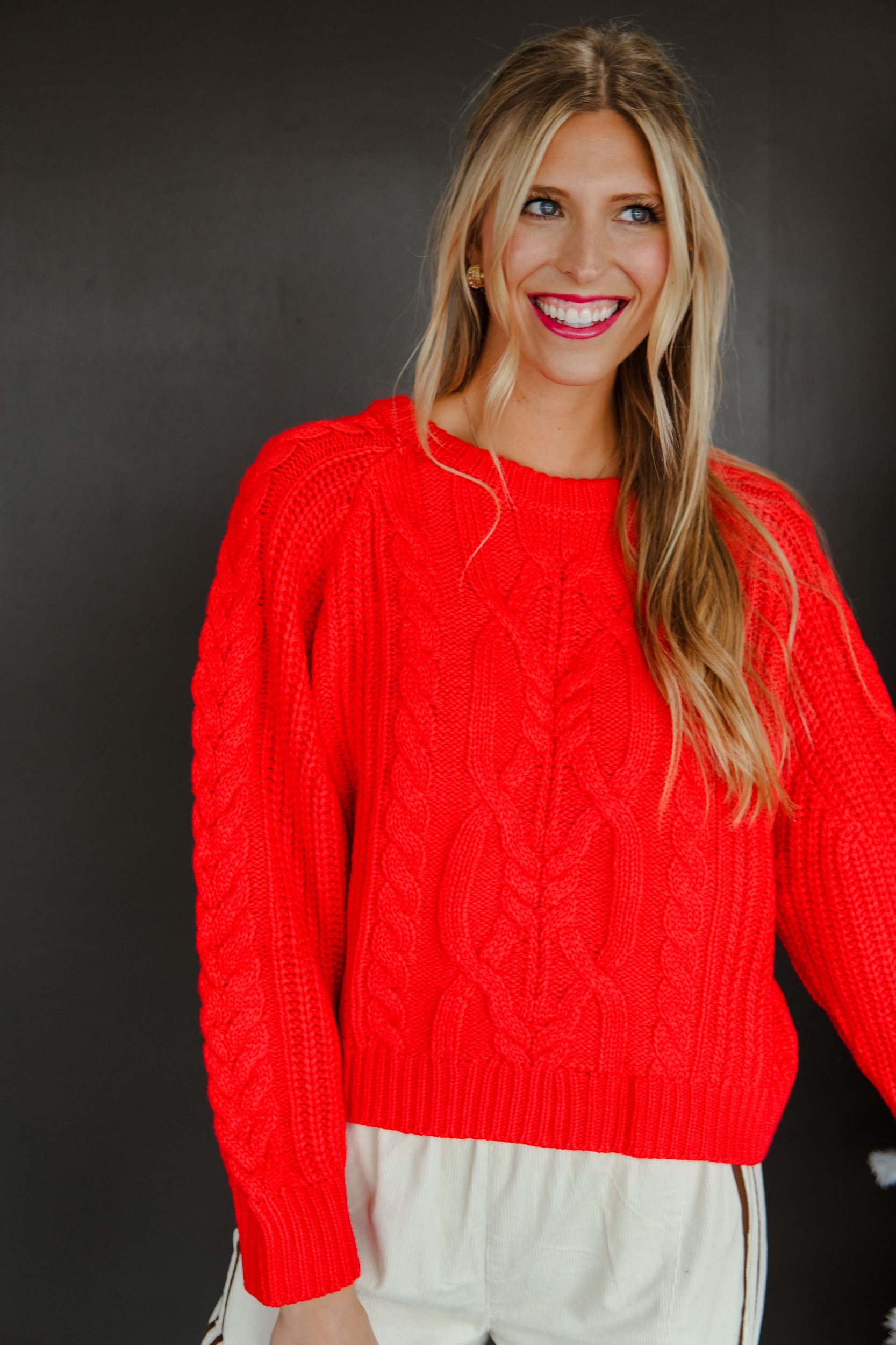 Snow Cute Crewneck Sweater - Geranium Red