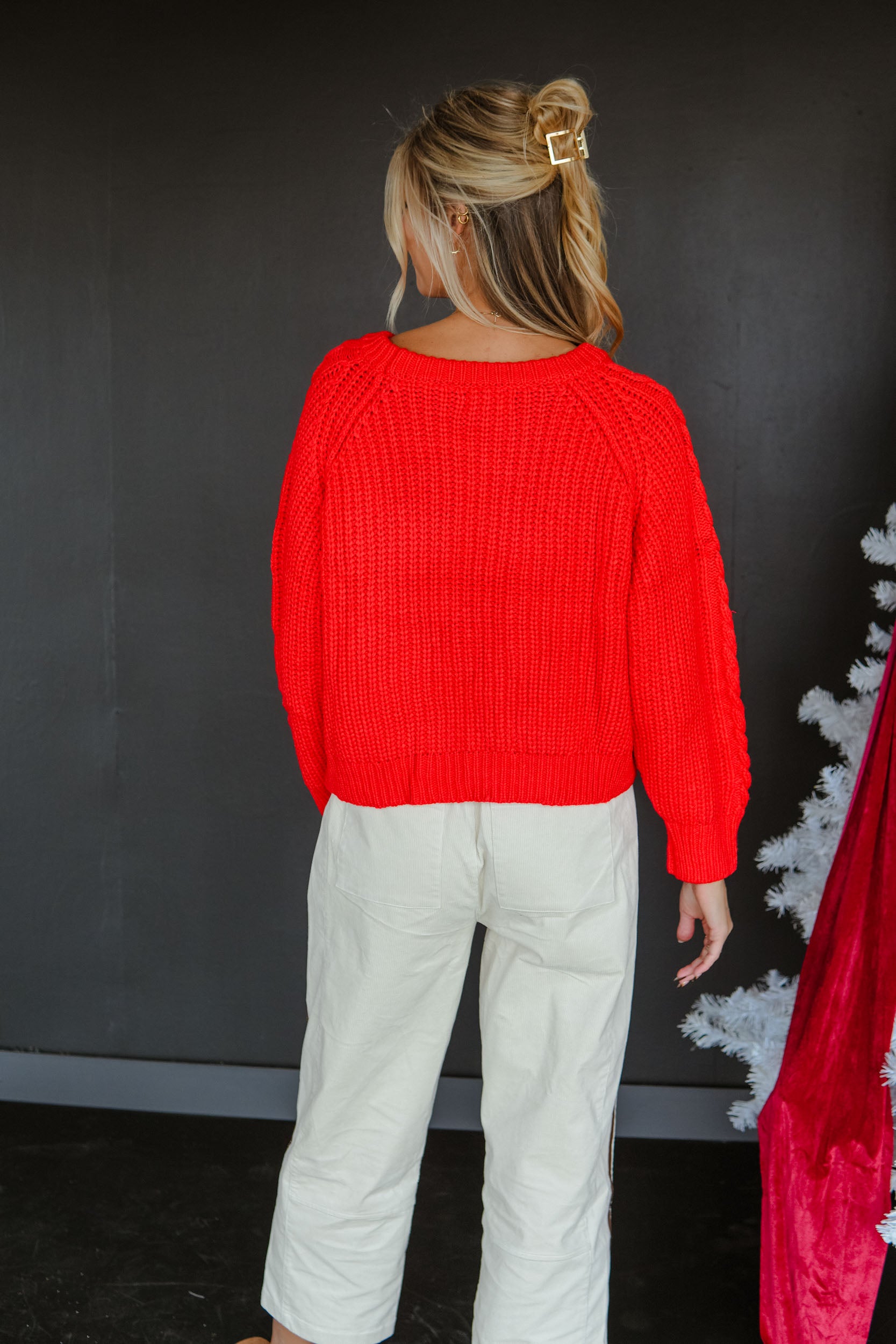Snow Cute Crewneck Sweater - Geranium Red