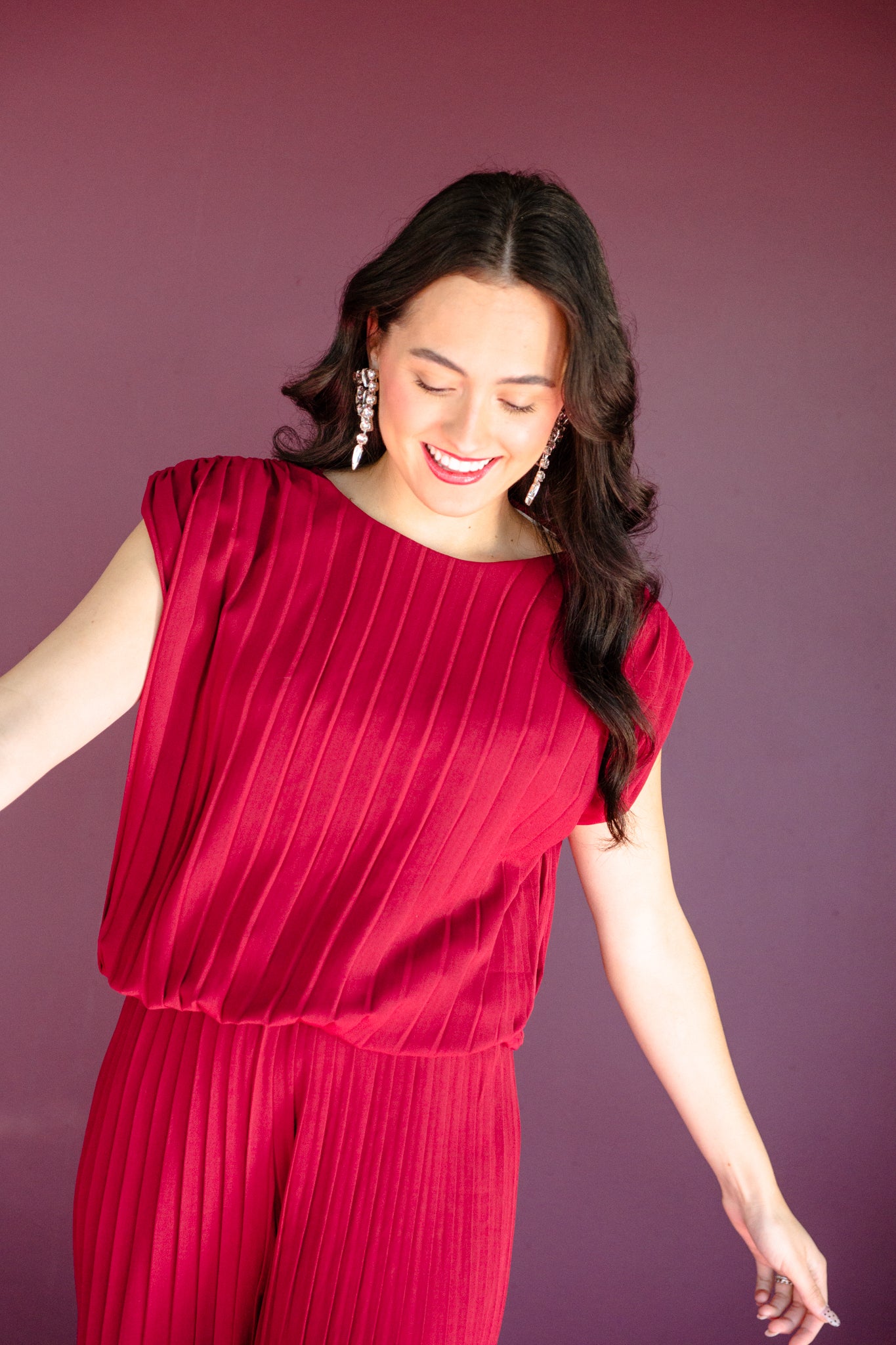 Zuri Pleated Top and Pants Set - Burgundy