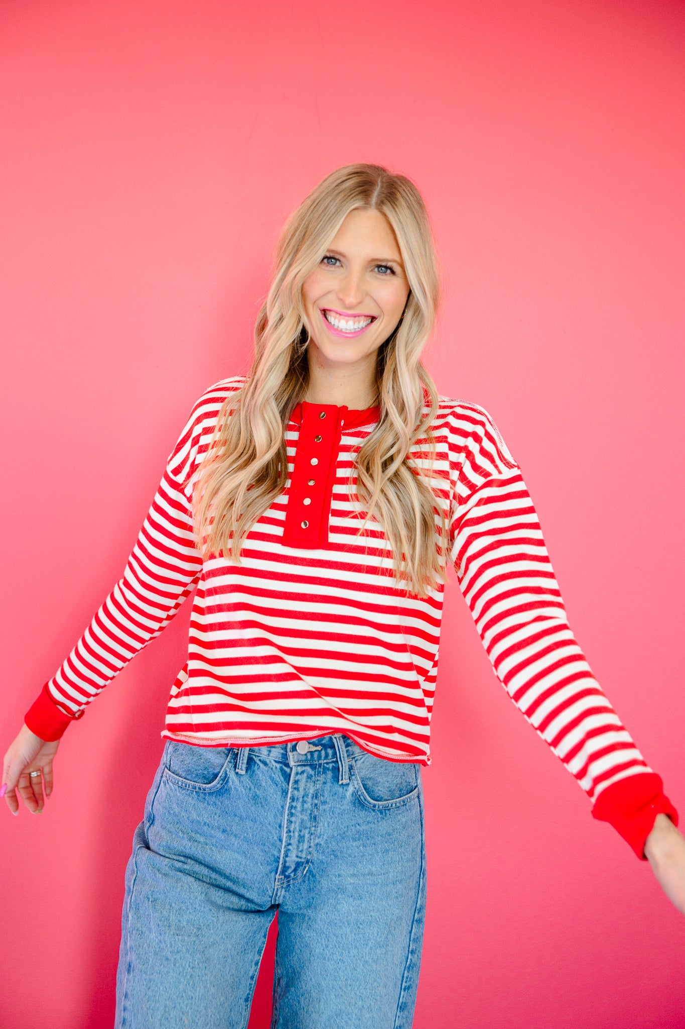 Annalise Striped Henley Pullover